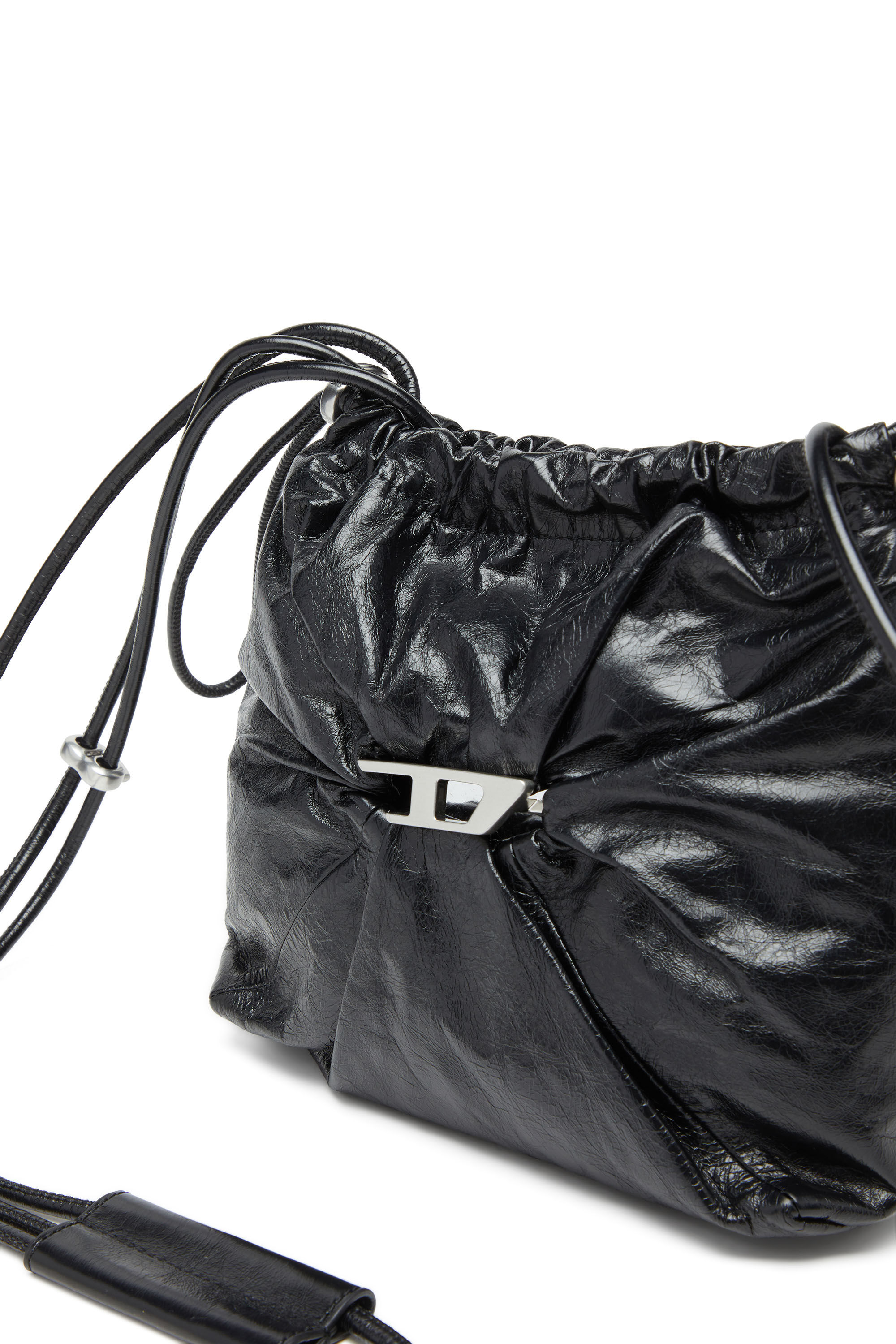 Diesel - SCRUNCH-D BUCKET, Woman's Scrunch-D-Bucket bag in shiny wrinkled leather in Black - 2