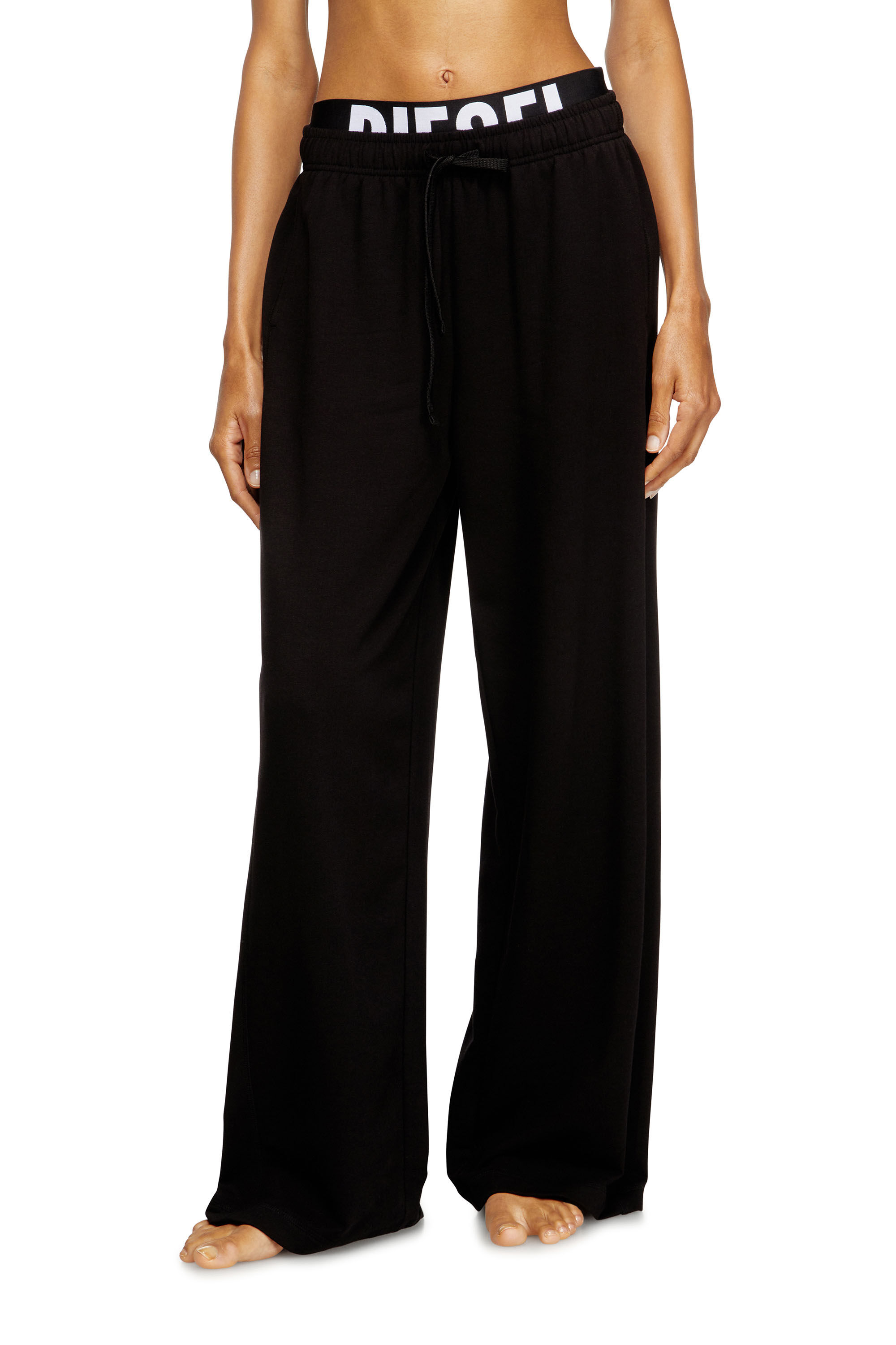 Women's Cotton terry sweatpants with logo waistband | Black | Diesel