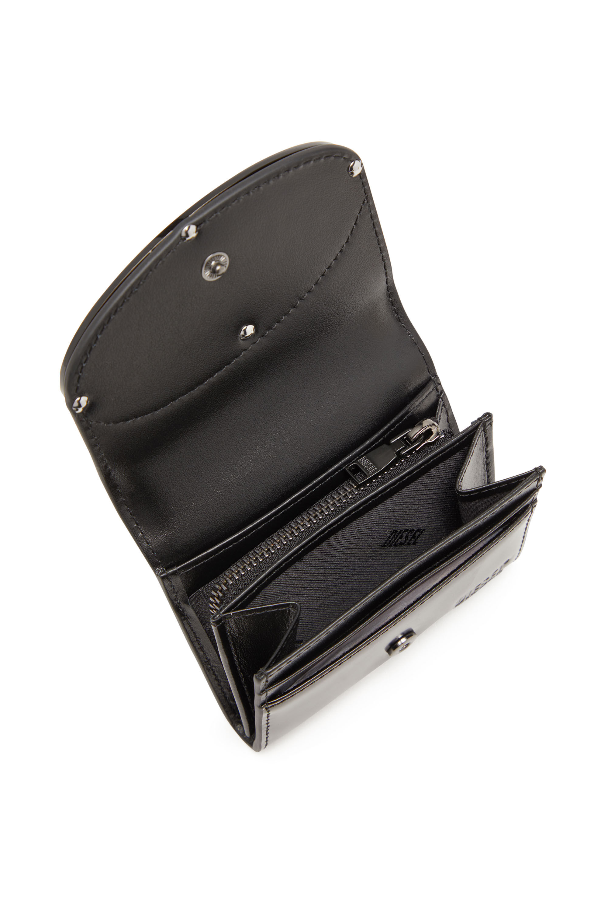 小物 diesel leather wallet 2way shoulder bag Women's Bi-fold card holder in mirrored leather | Black | Diesel