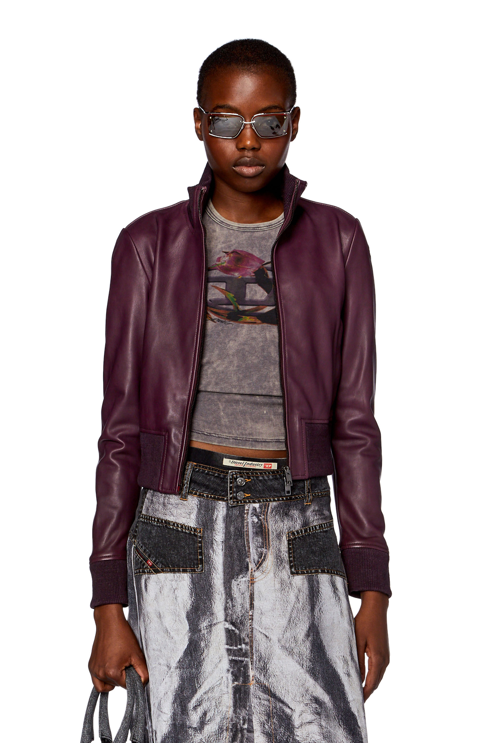 Burgundy leather bomber jacket store