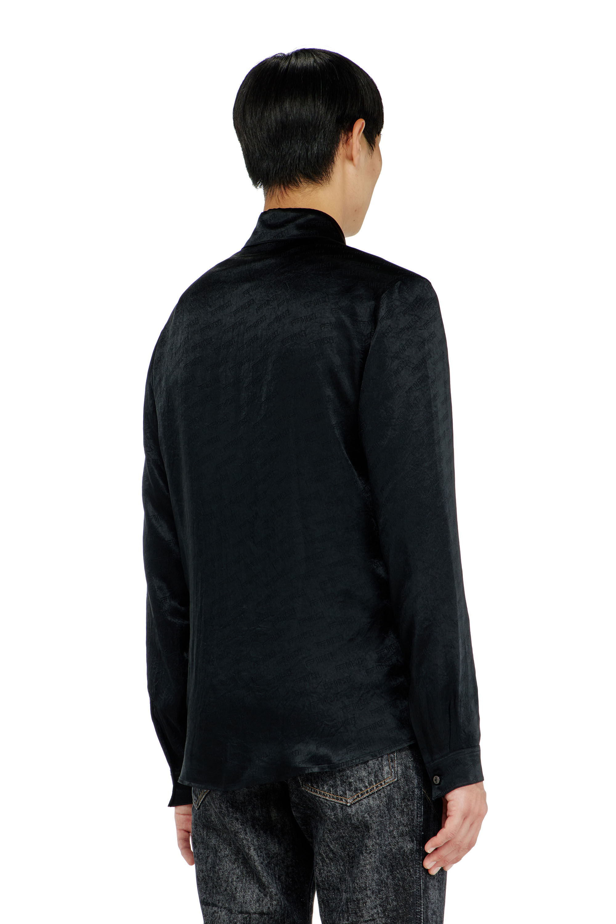 Diesel - S-KINNY-EFBZ, Man's Shirt in logo-jacquard crinkled satin in null - 4