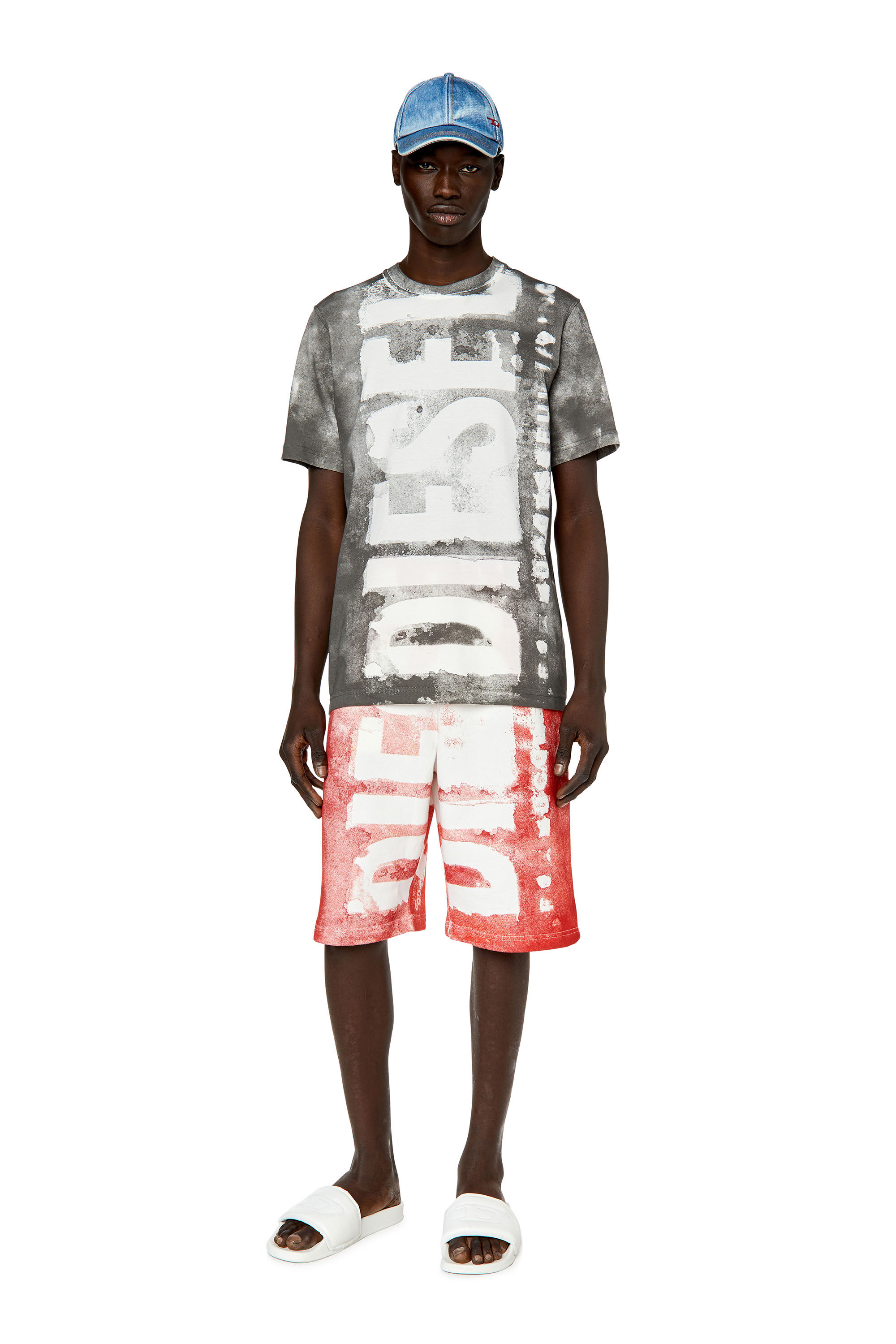 Diesel - T-JUST-G12, Man's T-shirt with bleeding logo in Grey - 1