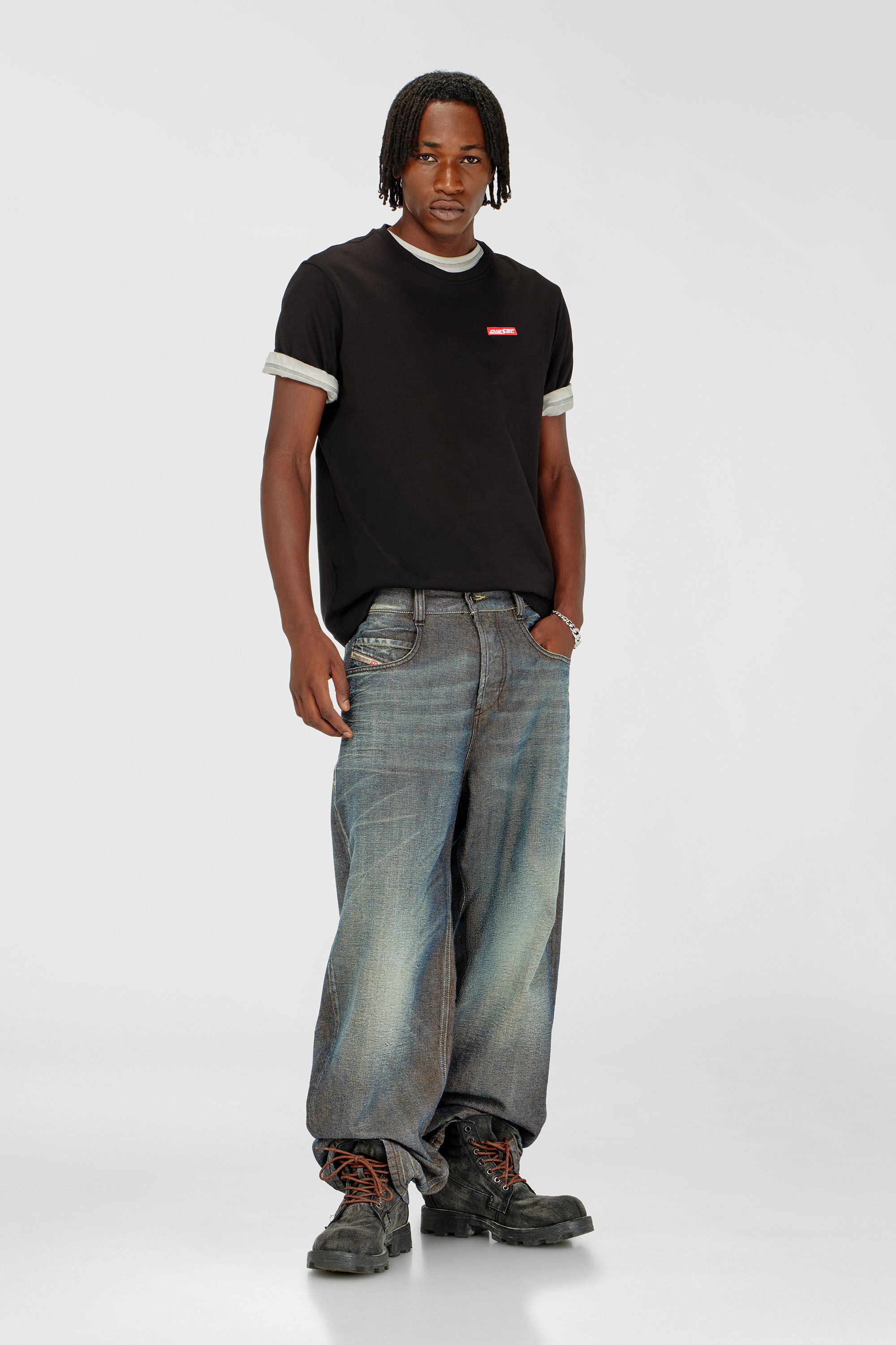 Diesel - T-ADJUST-AA12, Man's Cotton T-shirt with logo patch in Black - 1