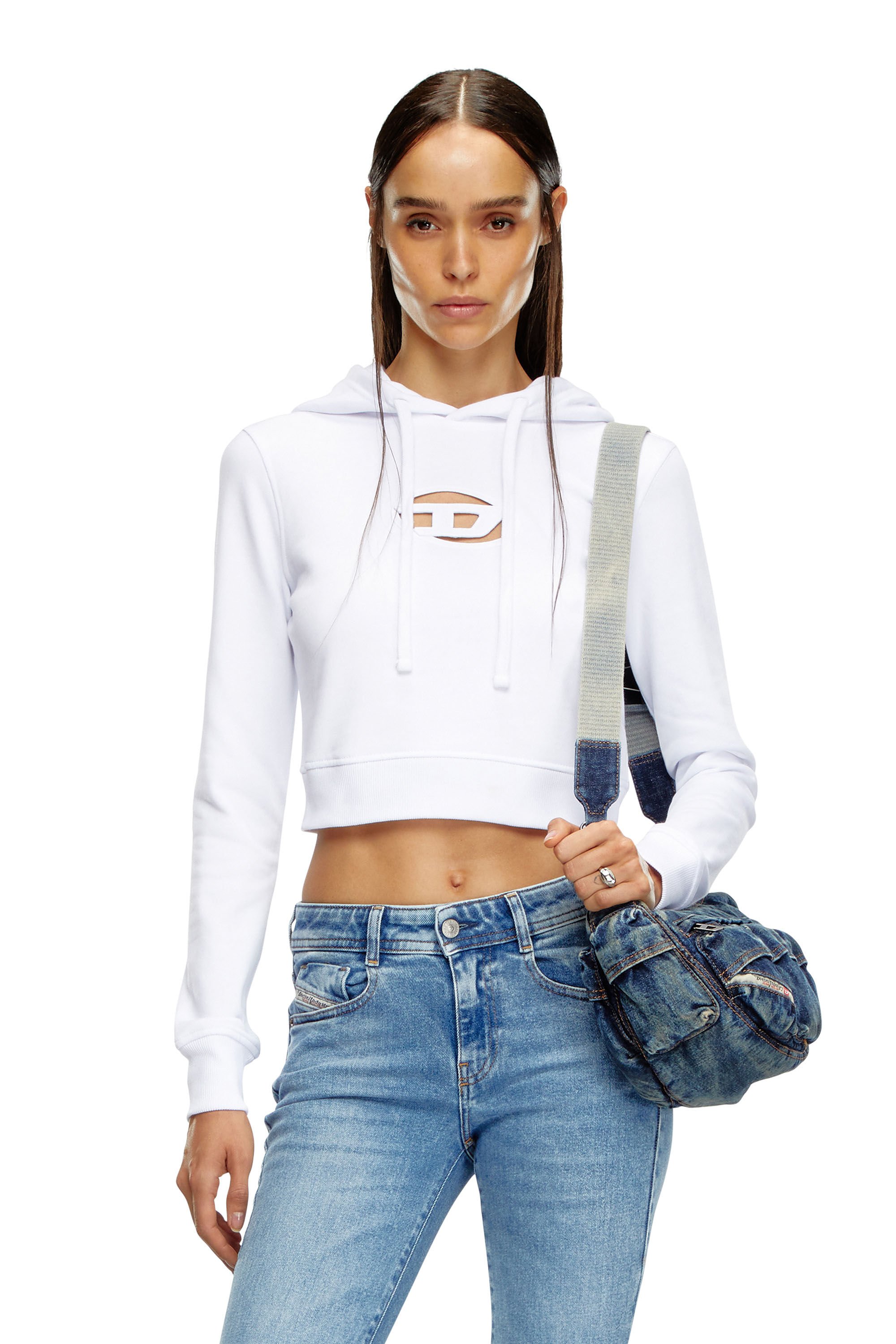 Diesel - F-SLIMMY-HOOD-OD, Woman Hoodie with cut-out Oval D Logo in White - Image 3