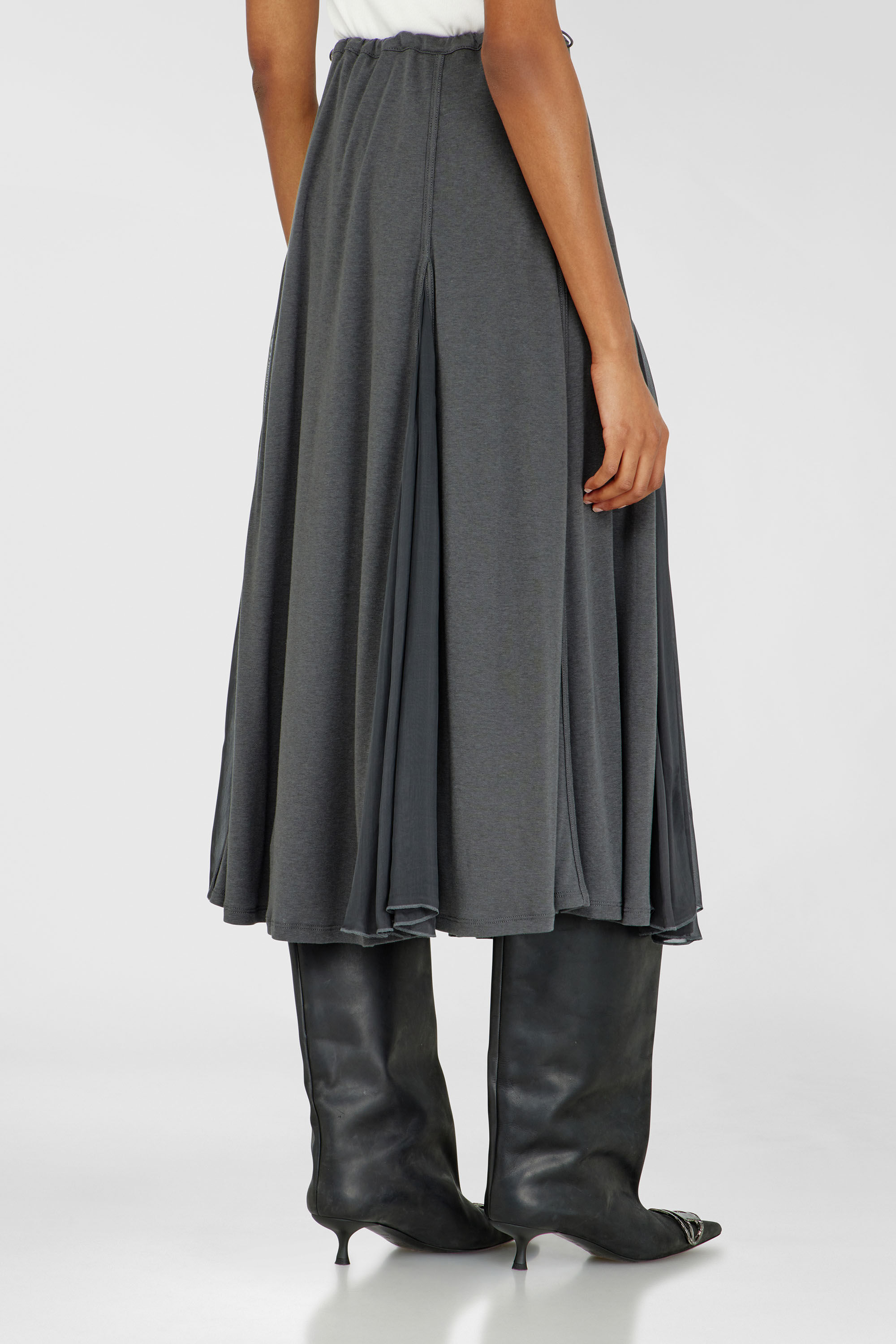 Diesel - O-LONGREI, Woman's Midi skirt in ribbed jersey and chiffon in Grey - 4