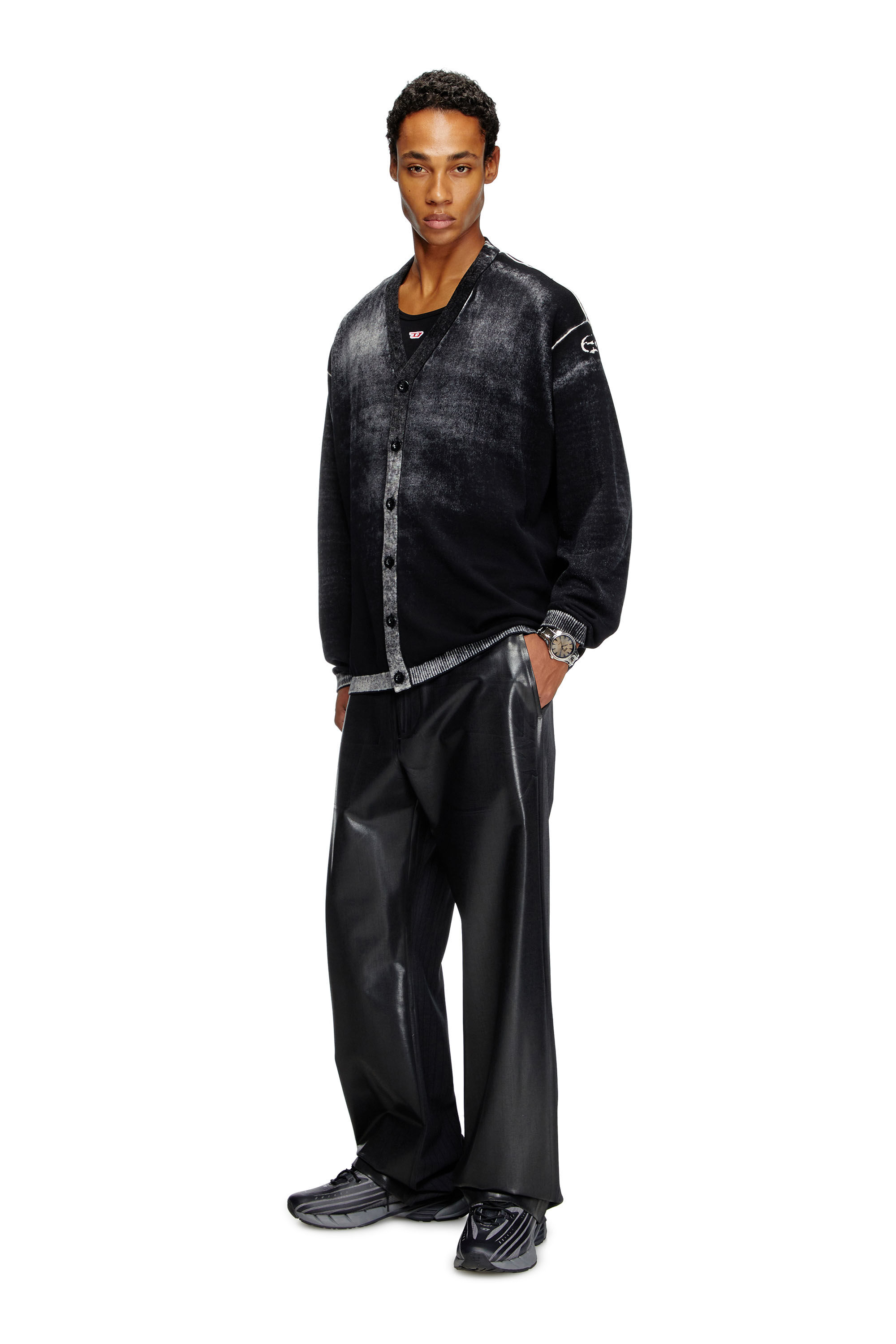 Diesel - K-LARENCE-CARDIGAN-B, Man's Reverse-print cotton cardigan in Black - 1