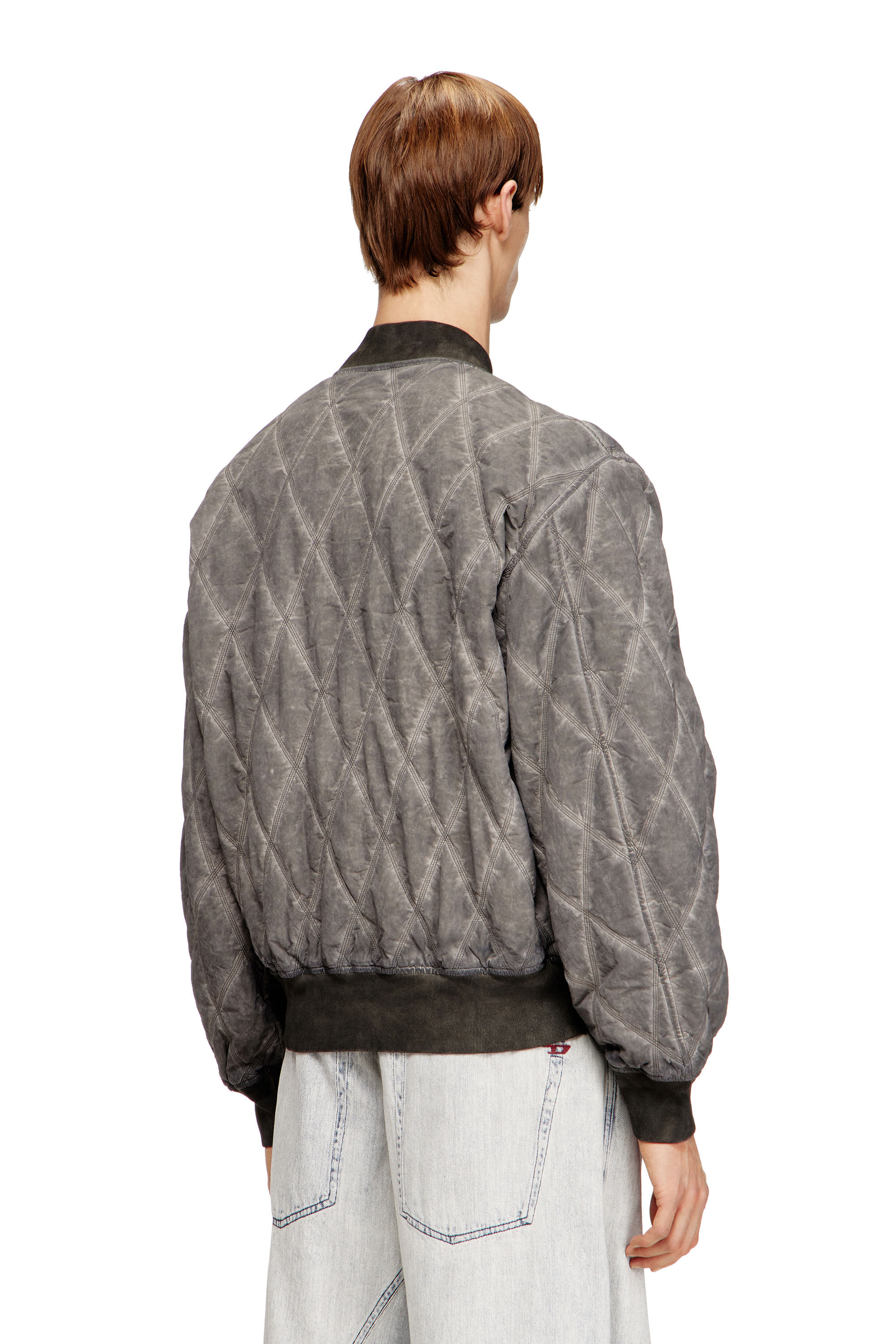 Men's Padded argyle-quilted bomber jacket | Grey | Diesel RO