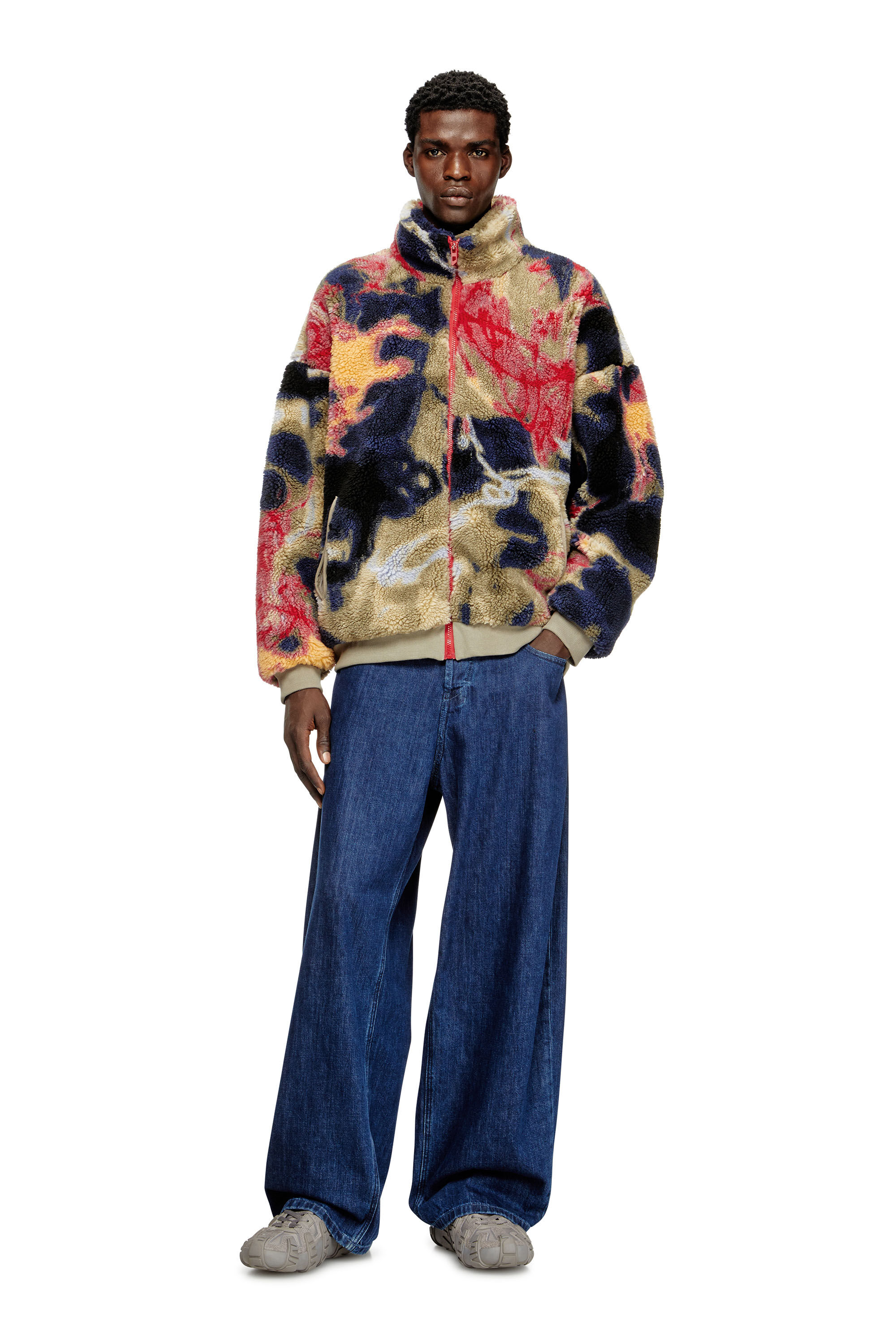 deres☆ Chelsey coat-like jacket ダークグレー Men's Teddy-fleece jacket with graffiti motif | Multicolor | Diesel