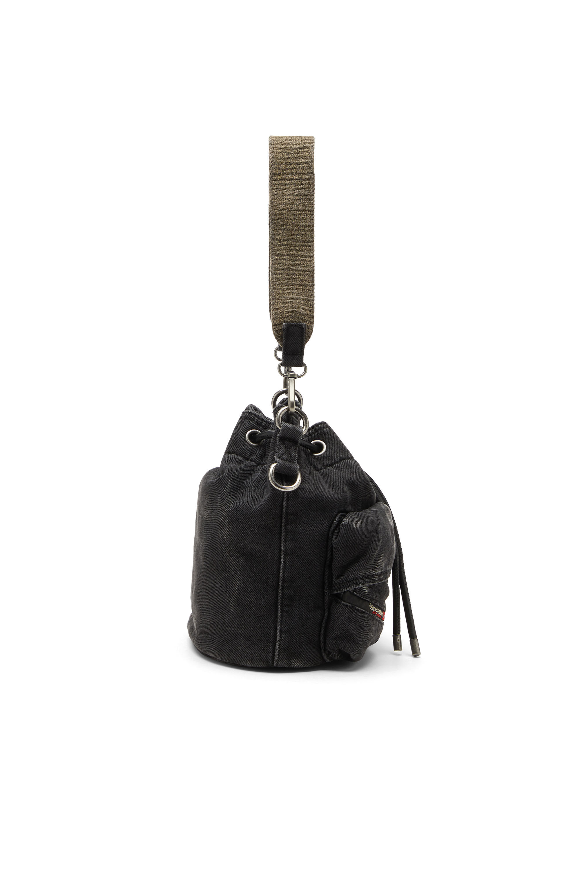 Women's Multi-Pkts-Multipocket bucket bag in washed denim | Black