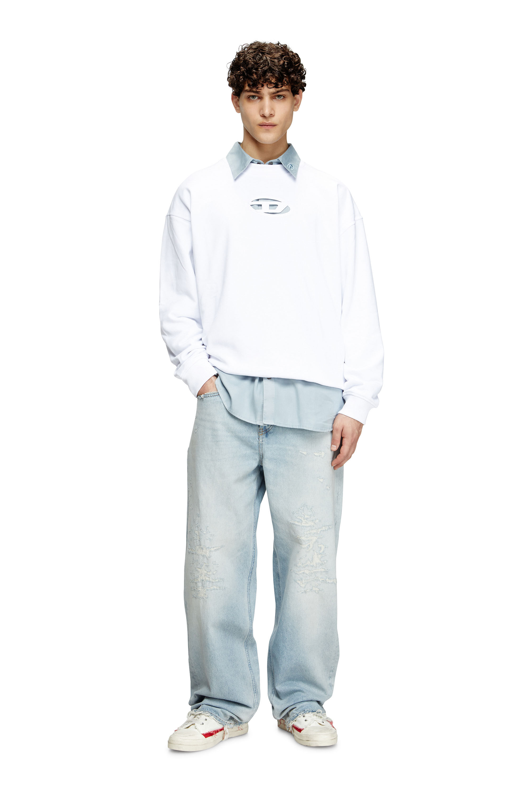 Diesel - S-BOXT-OD, Man's Sweatshirt with cut-out Oval D logo in White - 1