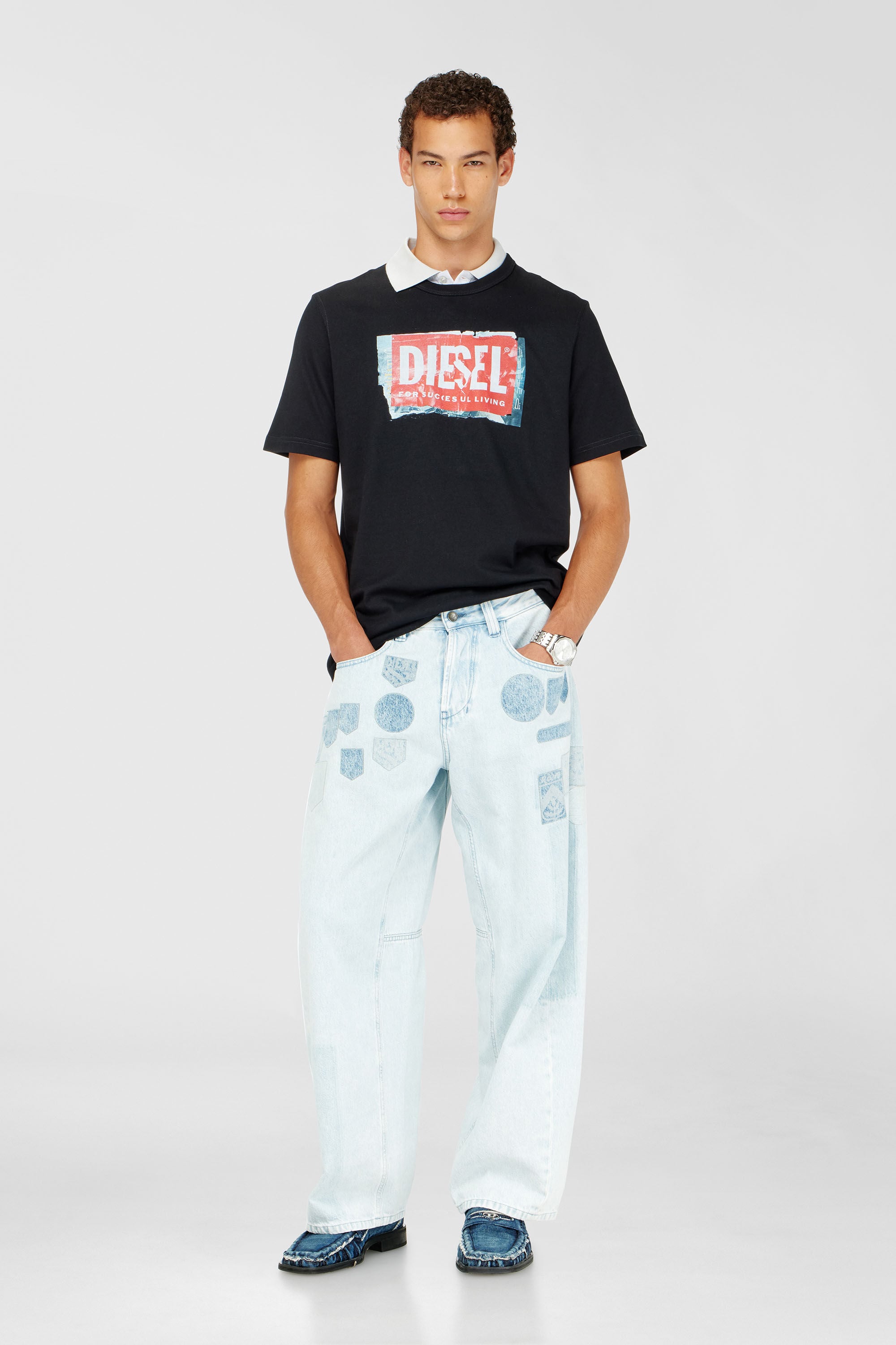 Diesel - T-ADJUST-Q6, Man's T-shirt with crumpled-effect logo in Black - 1