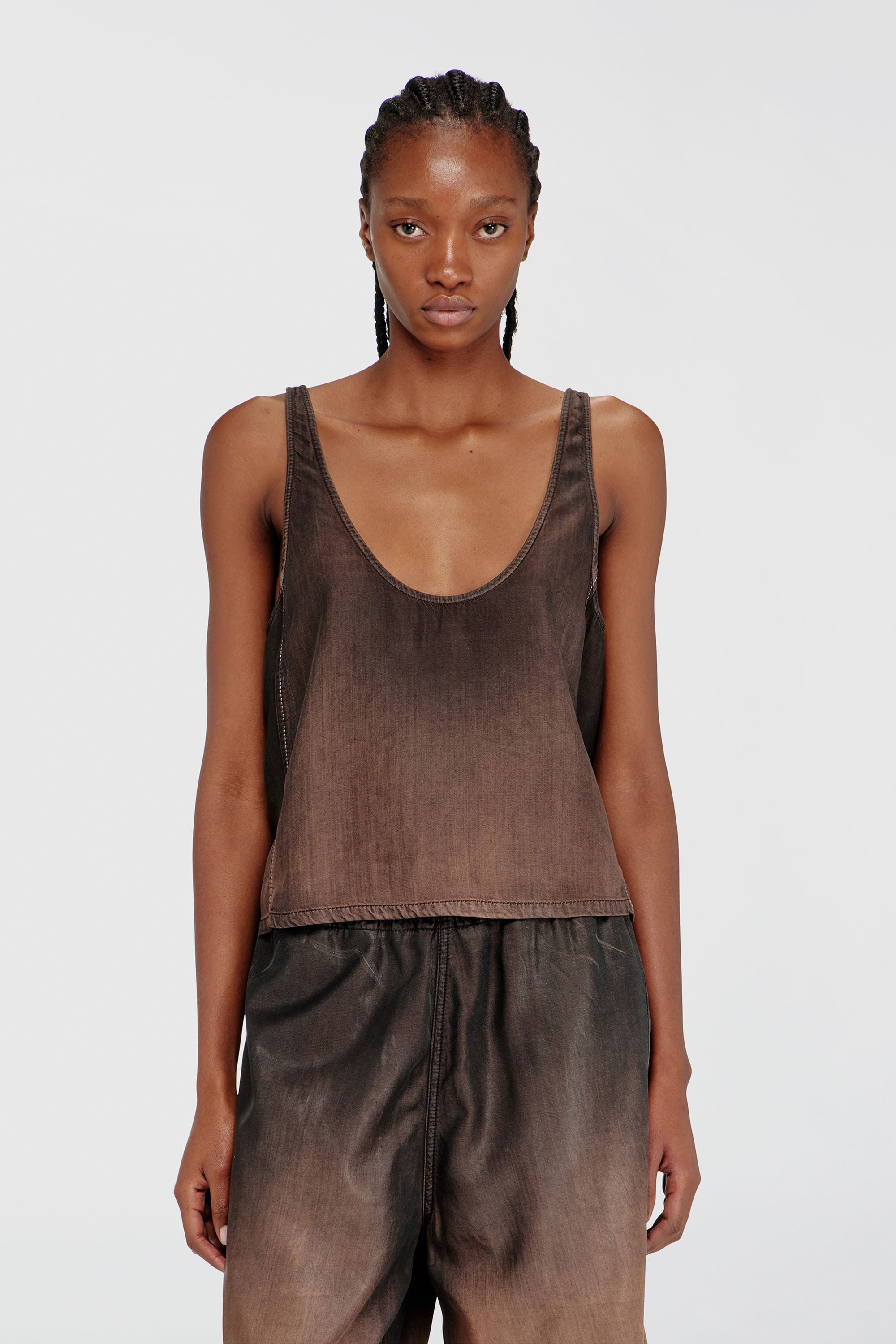 Diesel - DE-NORIAN-S, Woman's Tank top in fluid coated denim in Brown - 3