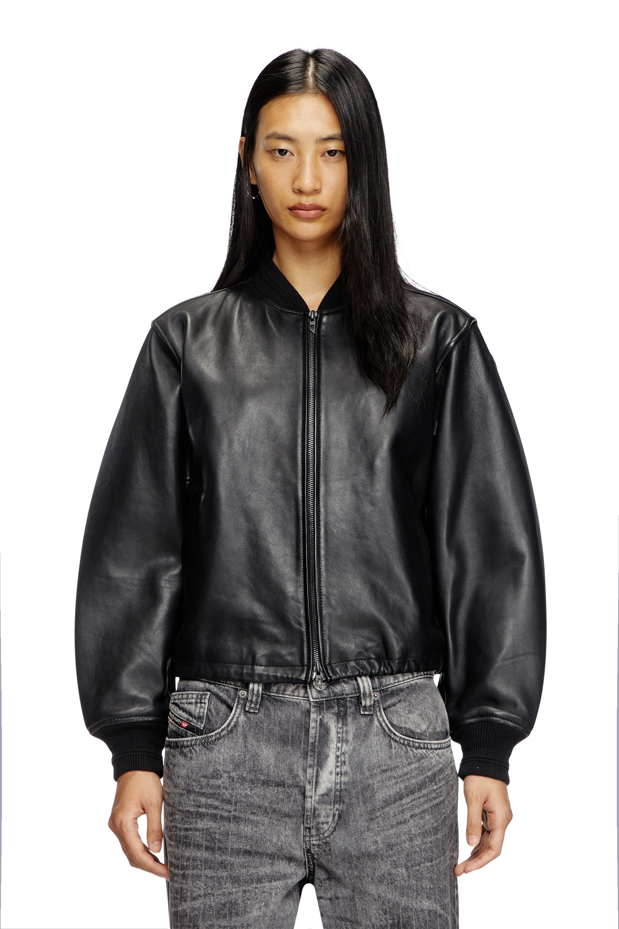 Women's Leather bomber jacket | Black | Diesel