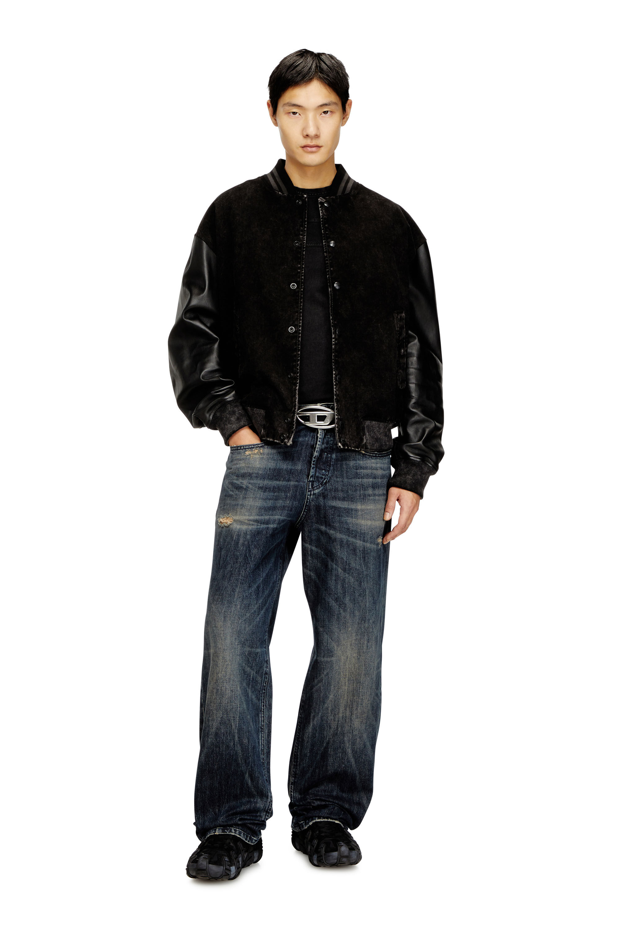 Men's Denim and leather bomber jacket | Black | Diesel