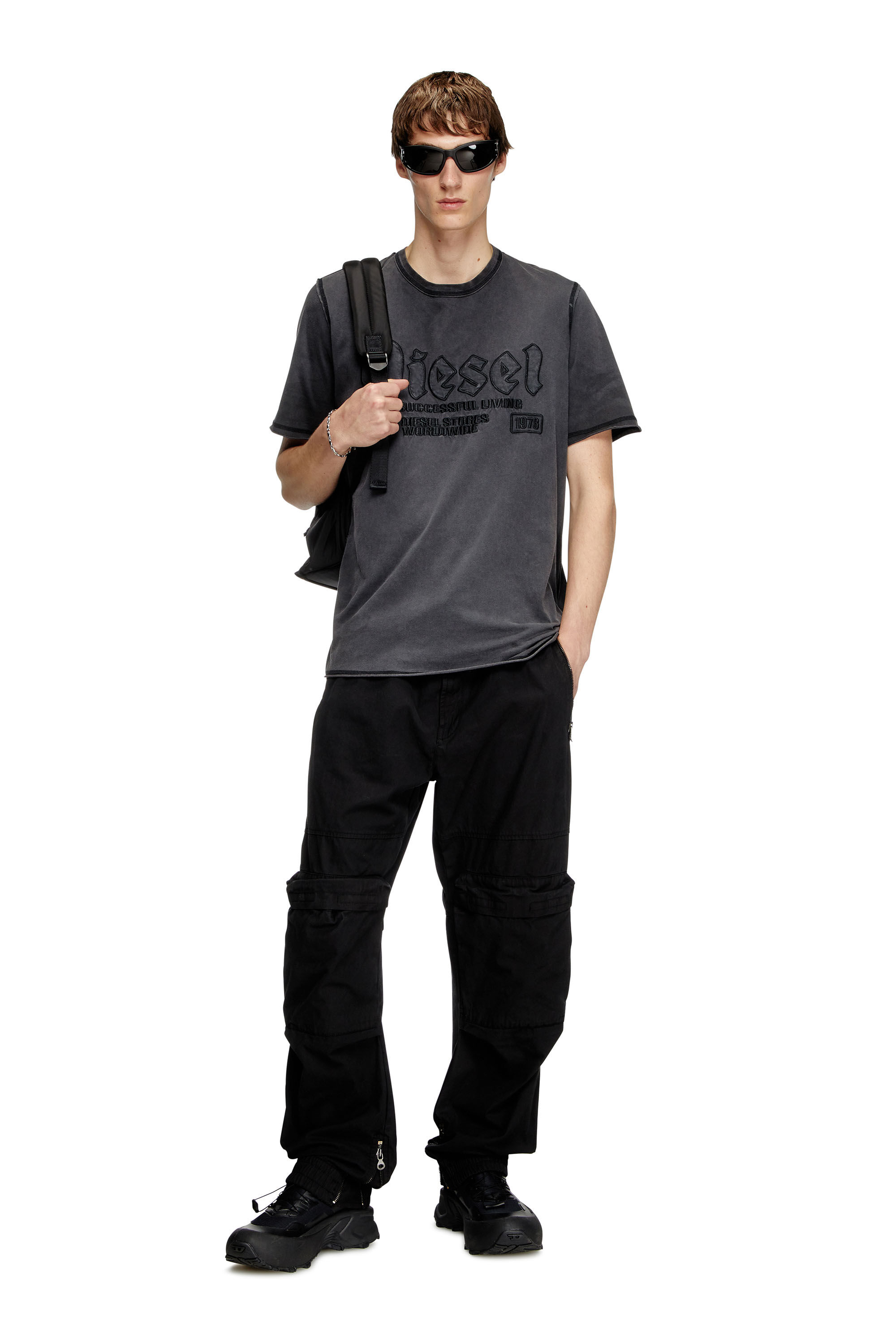 Diesel - P-BEECK, Man's Cargo pants in faded organic cotton in Black - 1
