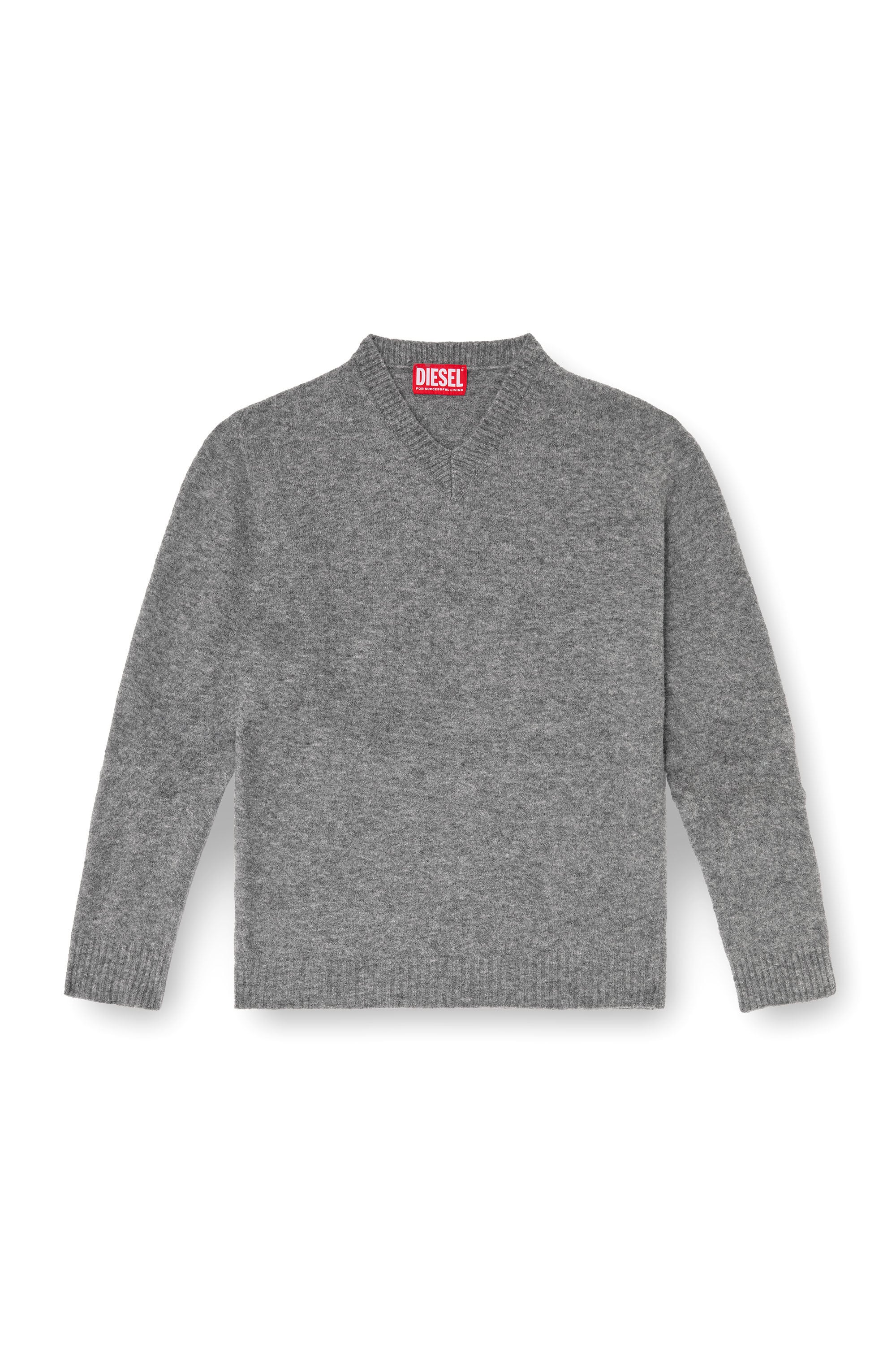 Diesel - K-ANDIE, Man's V-neck jumper in wrinkled boiled knit in Grey - 2