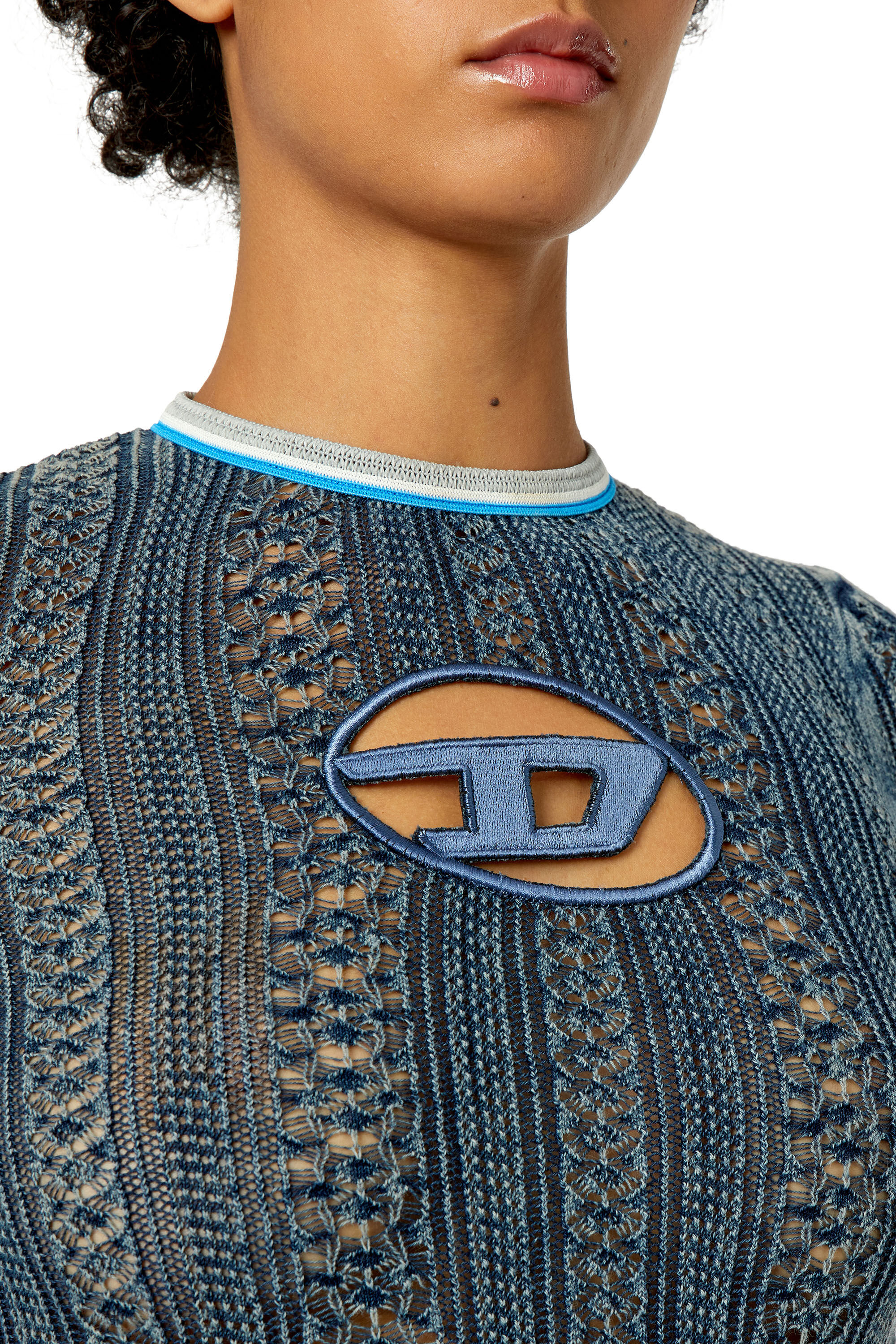 Diesel - M-IKYLA, Woman's Pointelle jumper with oval D cutout in Blue - 6