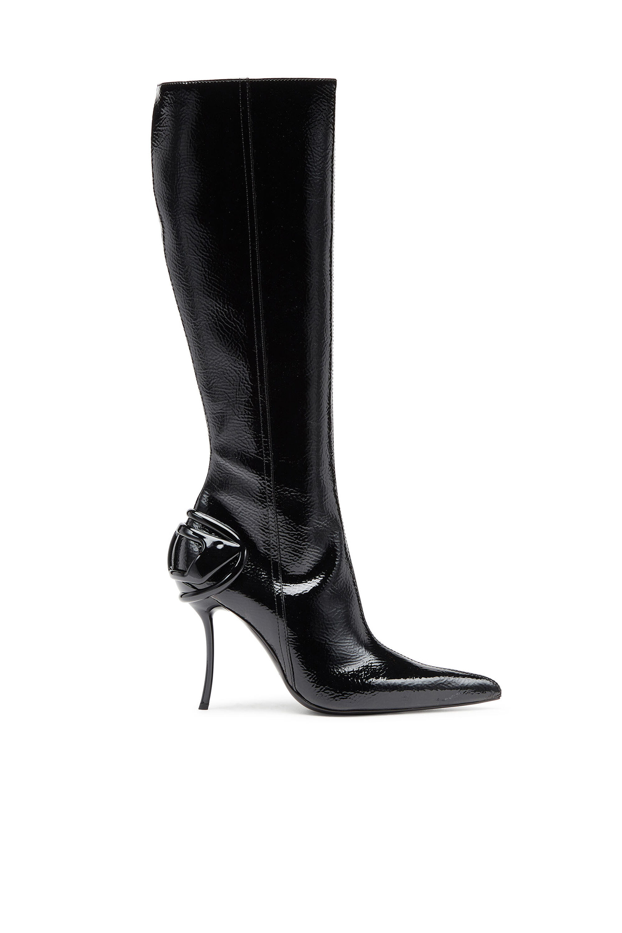 Diesel - D-TEN&HALF HB, Woman's D-Ten&Half-Glossy knee-high boots with curved heel in Black - 1