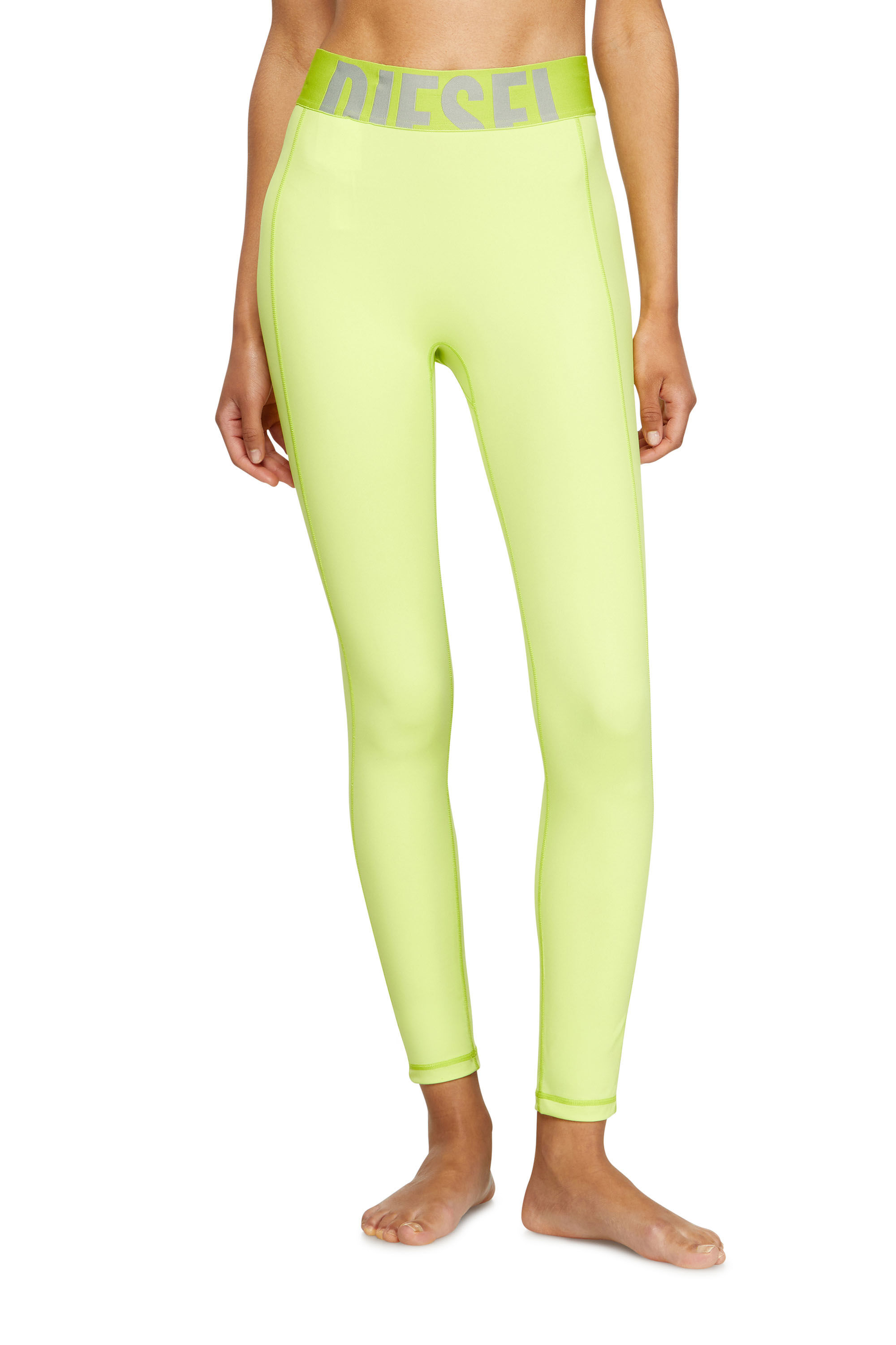 Diesel - ADELINE-D-POP, Woman's Microfibre leggings with cut-off logo in Green Fluo - 3