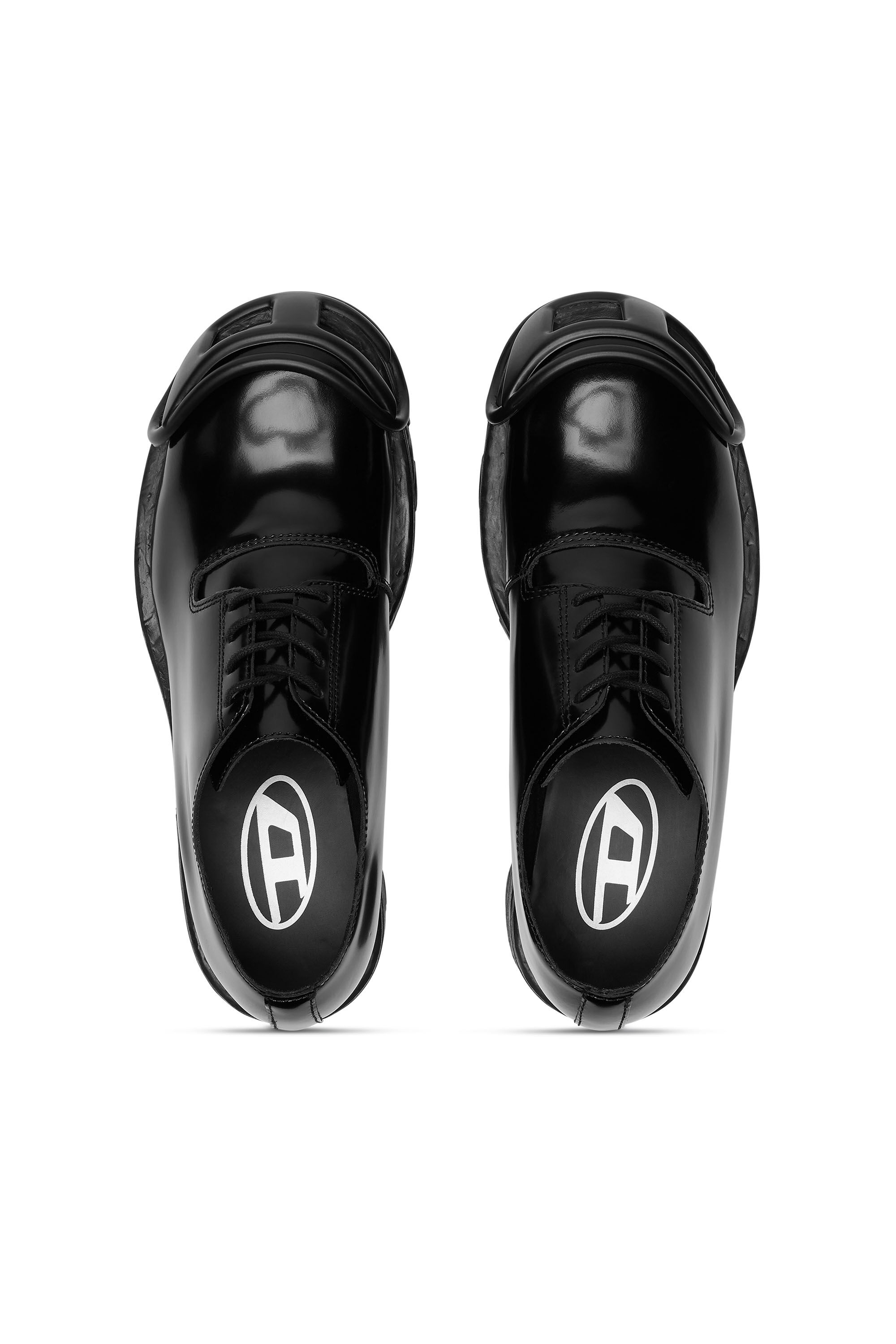 ショ　　プレ Men's D-Hammer-Leather lace-up shoes with oval D toe cap | Black