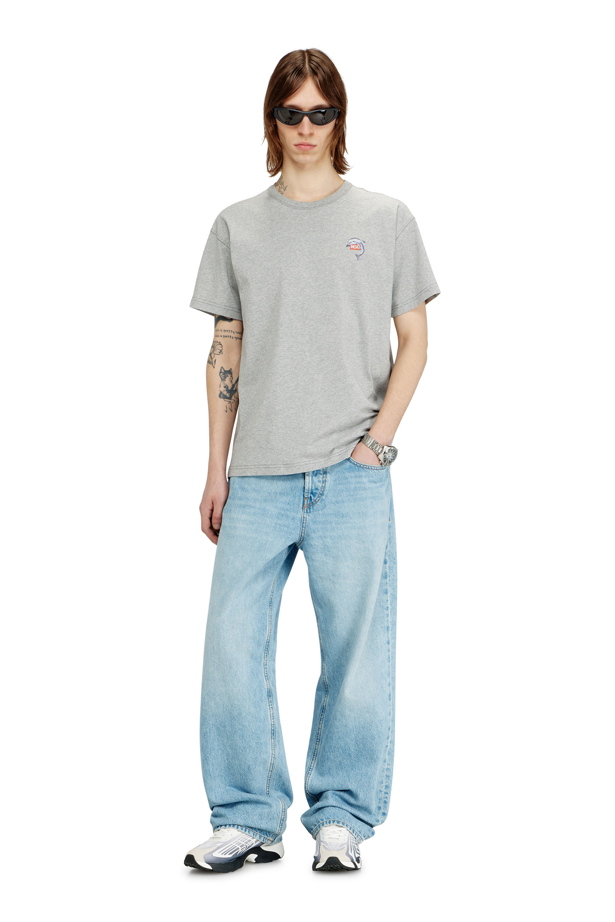 Diesel - T-NORM-DOLPHIN, Man's T-shirt with dolphin and logo print in Grey - 1