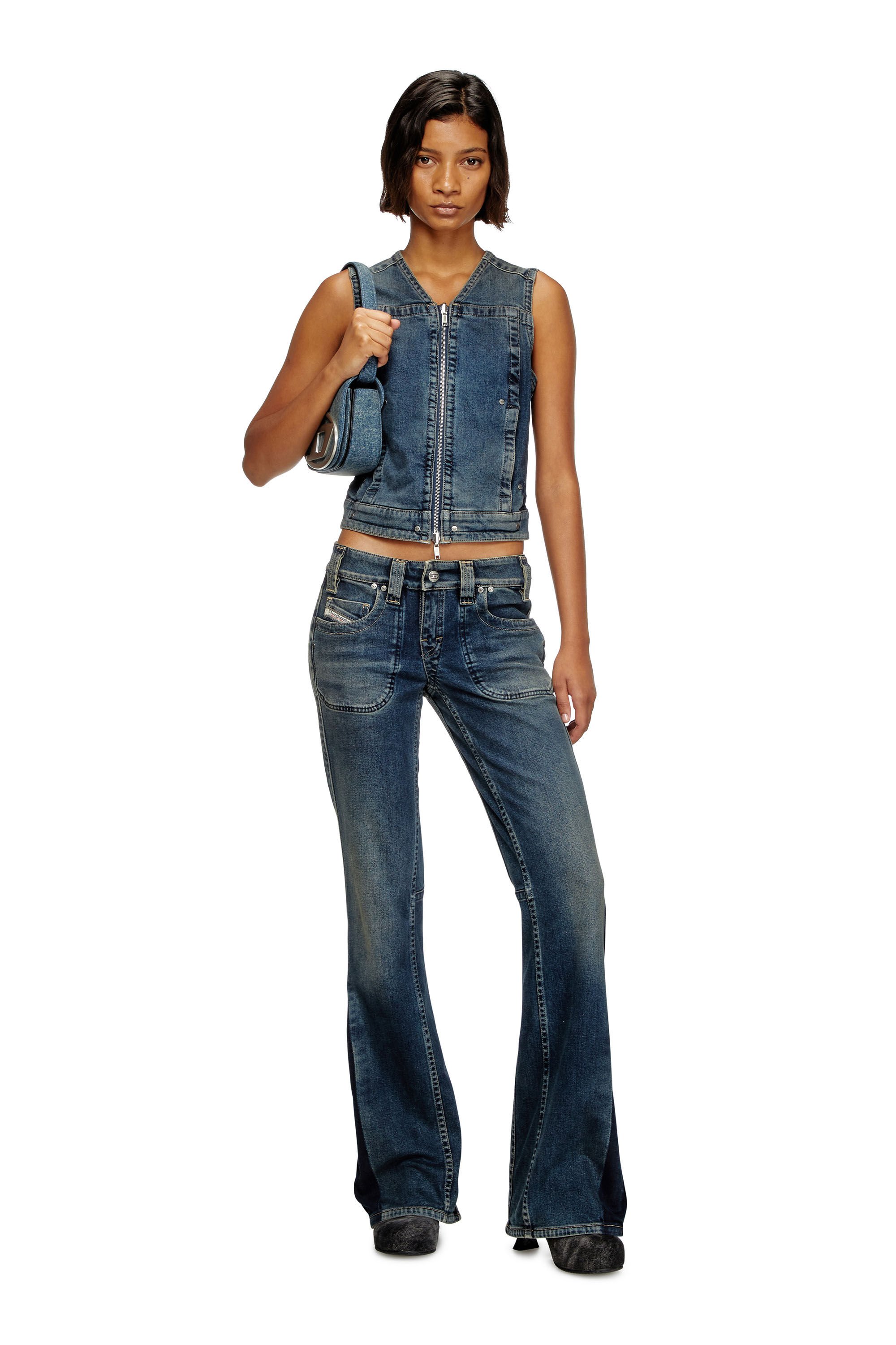 Diesel - DE-PROOF-RE, Woman's Zipped top in Rehab denim in Dark Blue - 1