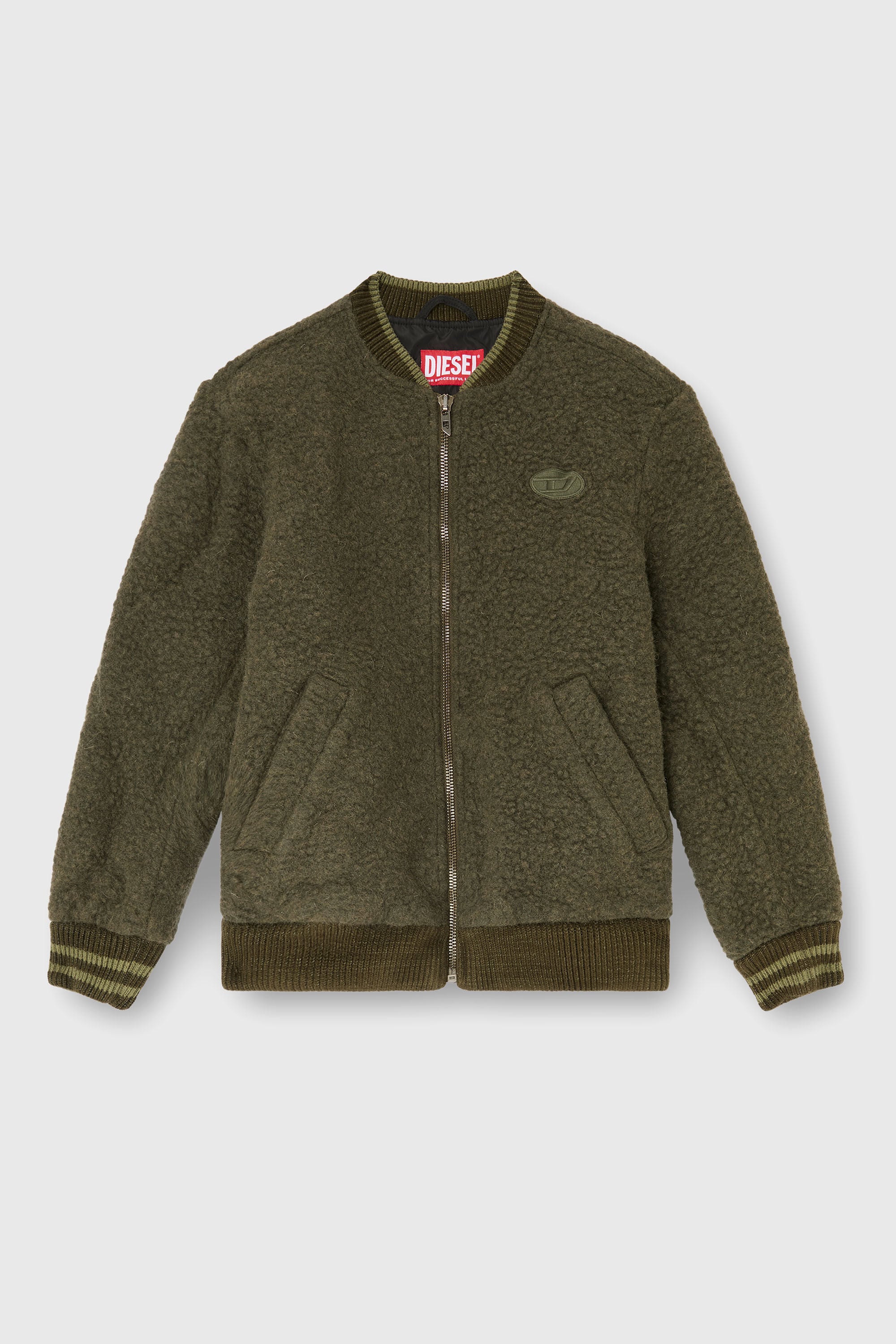 Diesel - S-REDS, Man's Whool mix bomber jacket with ribbed trims in Dark Green - 2