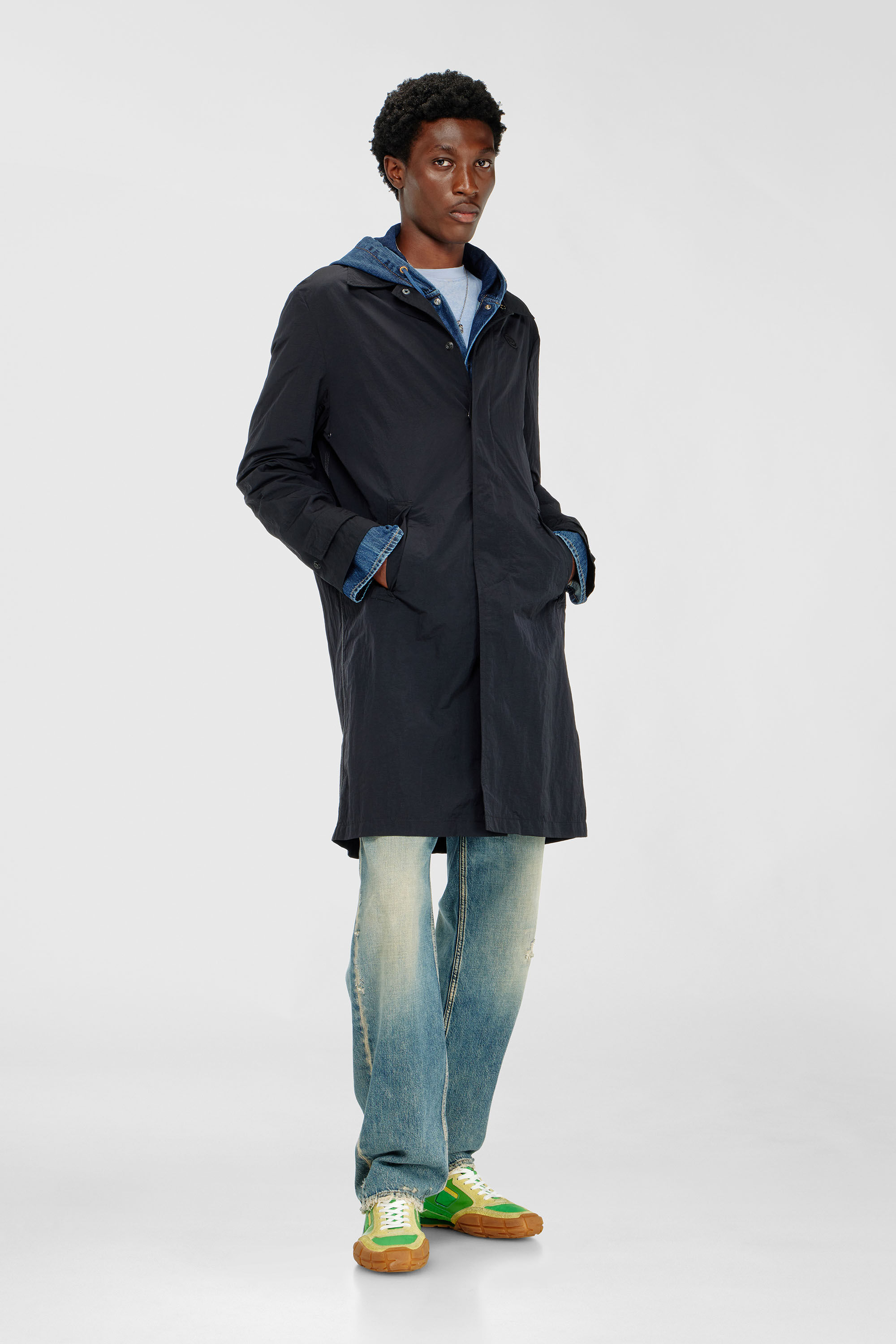 Diesel - J-BURHAT, Man's Nylon coat with shiny crinkle finish in Black - 1