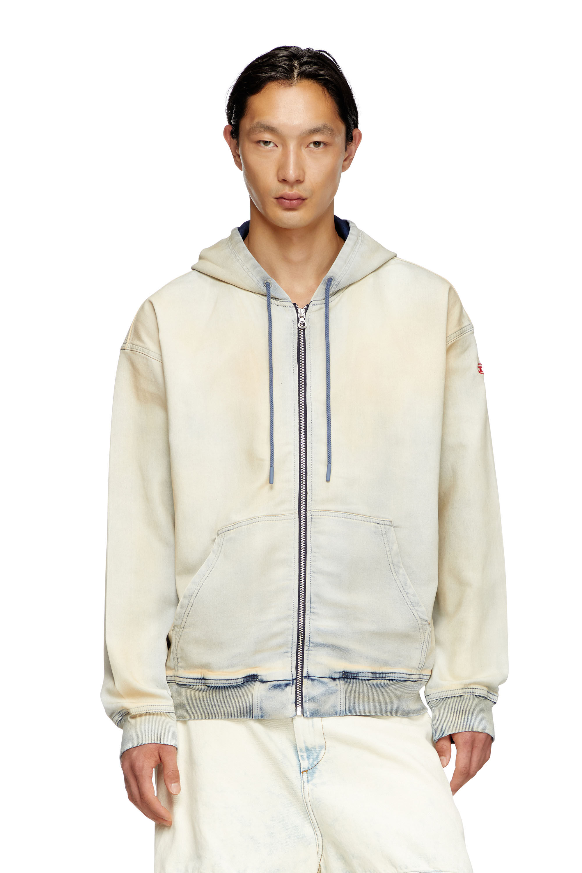 Diesel - D-GIR-S TRACK, Unisex's Zip-up hoodie in coated dusty Track Denim in Light Blue - 3