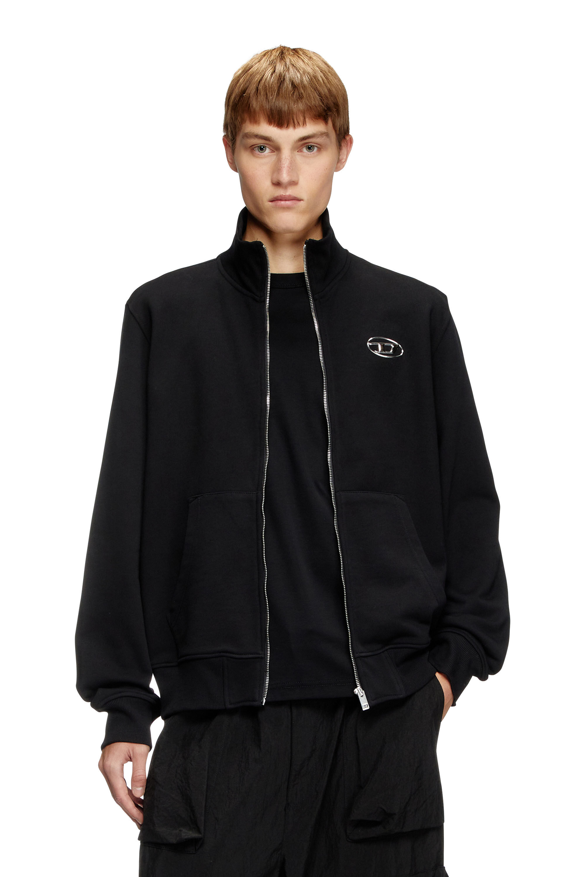 Men's Zip-up sweatshirt with metallic logo | Black | Diesel