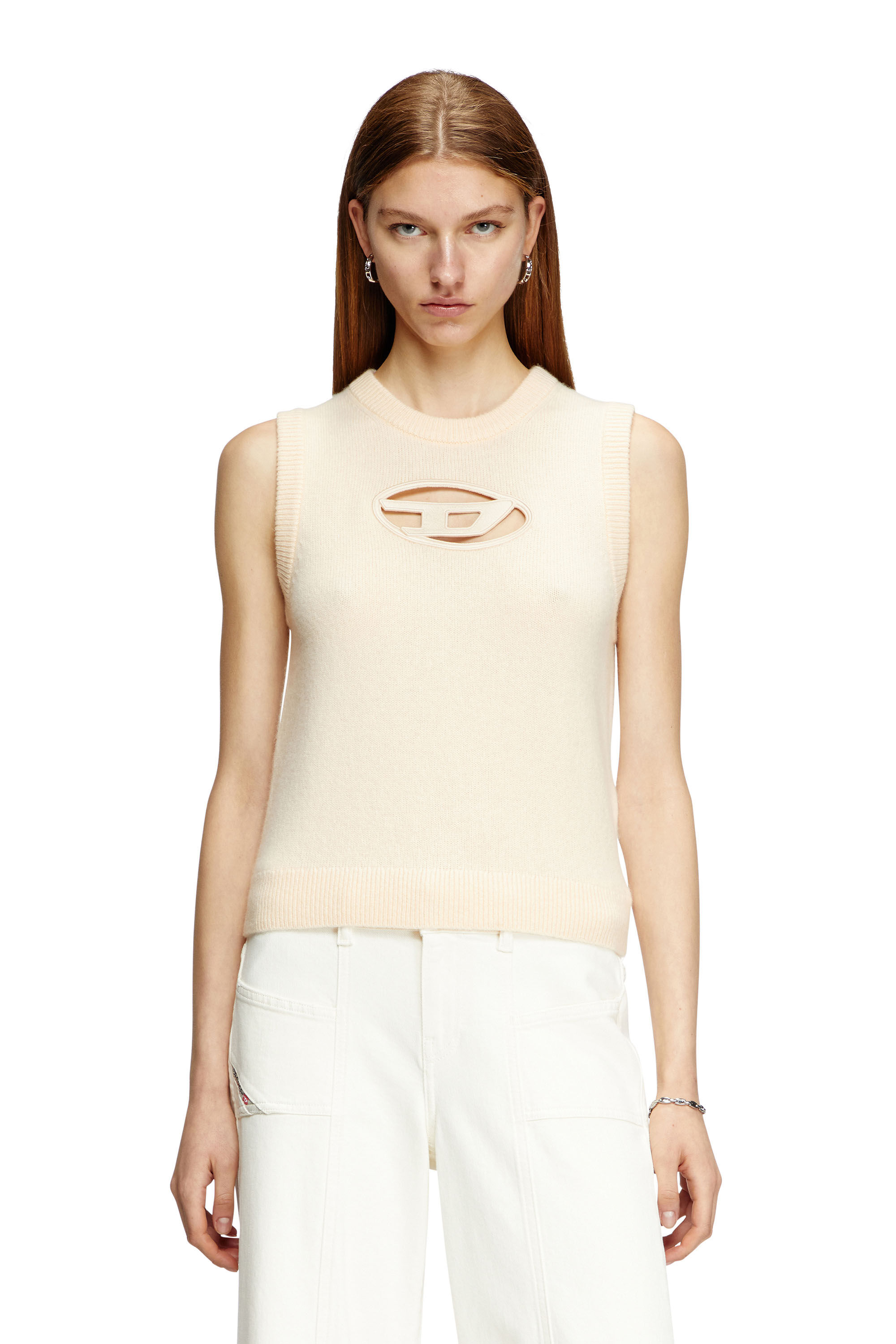 Diesel - M-ARGARIN-SL, Woman's Knit tank top in cashmere blend in Beige - 3
