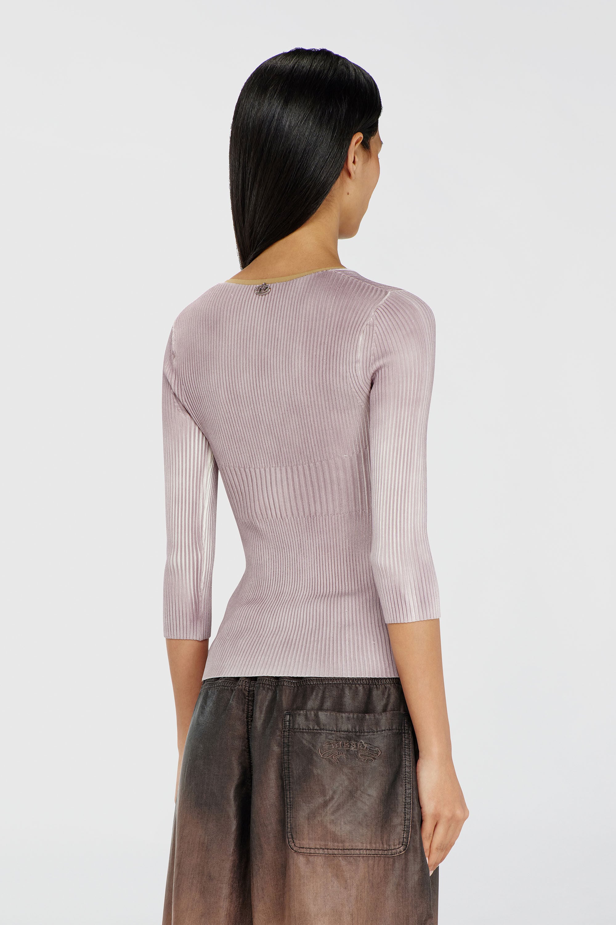Diesel - M-SARMANI, Woman's Ribbed V-neck jumper with contrast bands in Lilac - 4