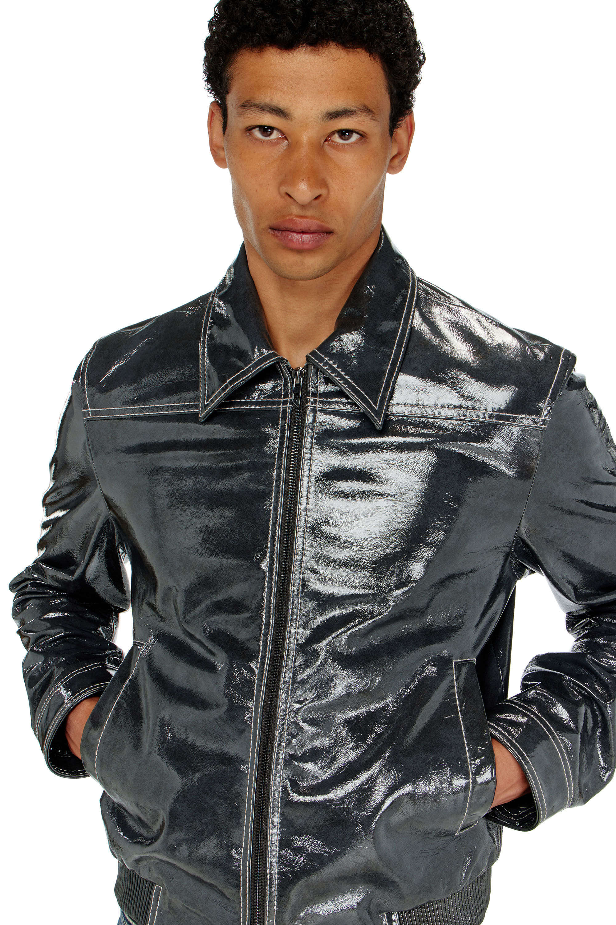 グ*ン様 Diesel leather Jacket Men's Patent-leather jacket | Grey | Diesel