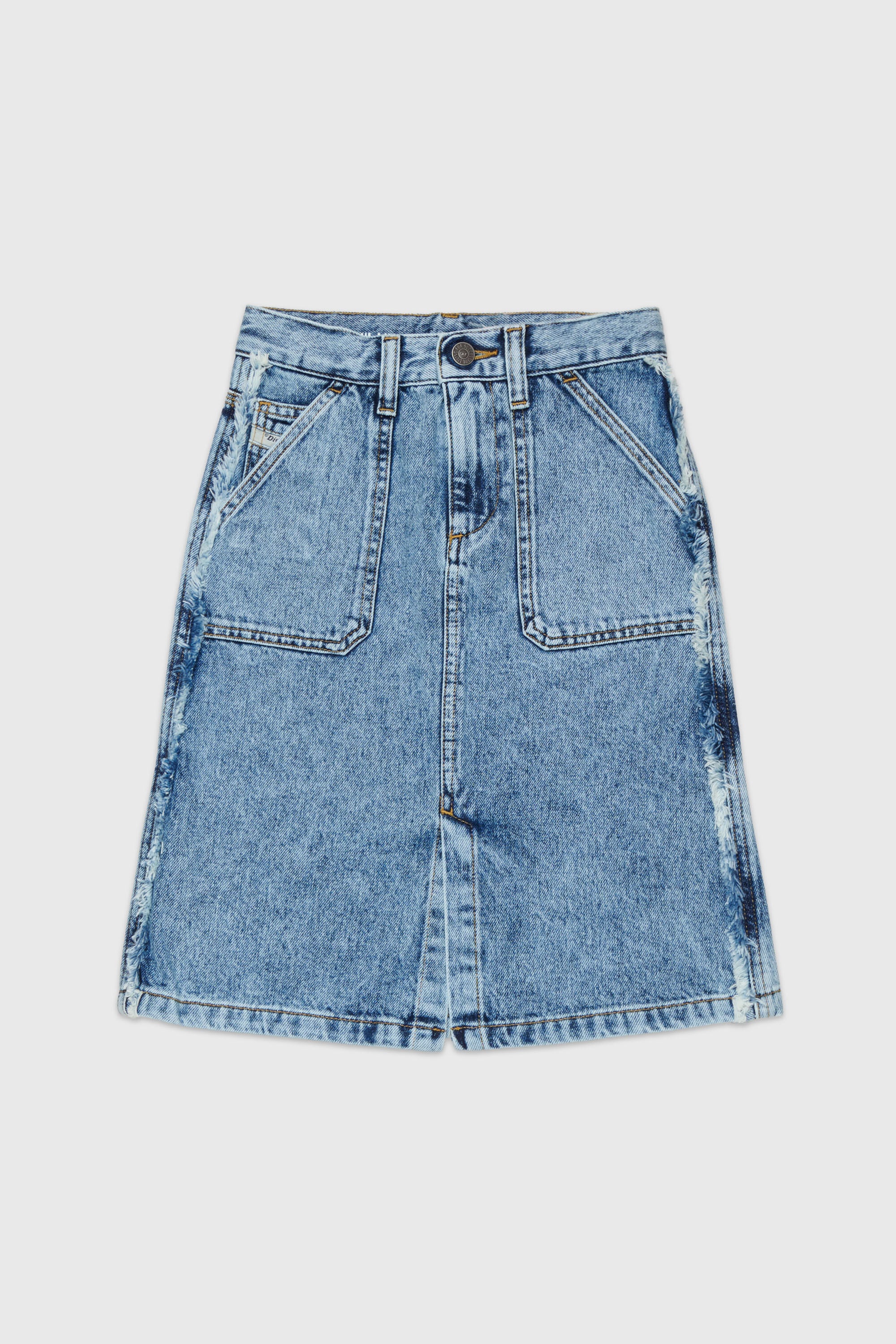 Diesel - GELKA, Woman's Frayed denim skirt with rose patch in Medium blue - 1