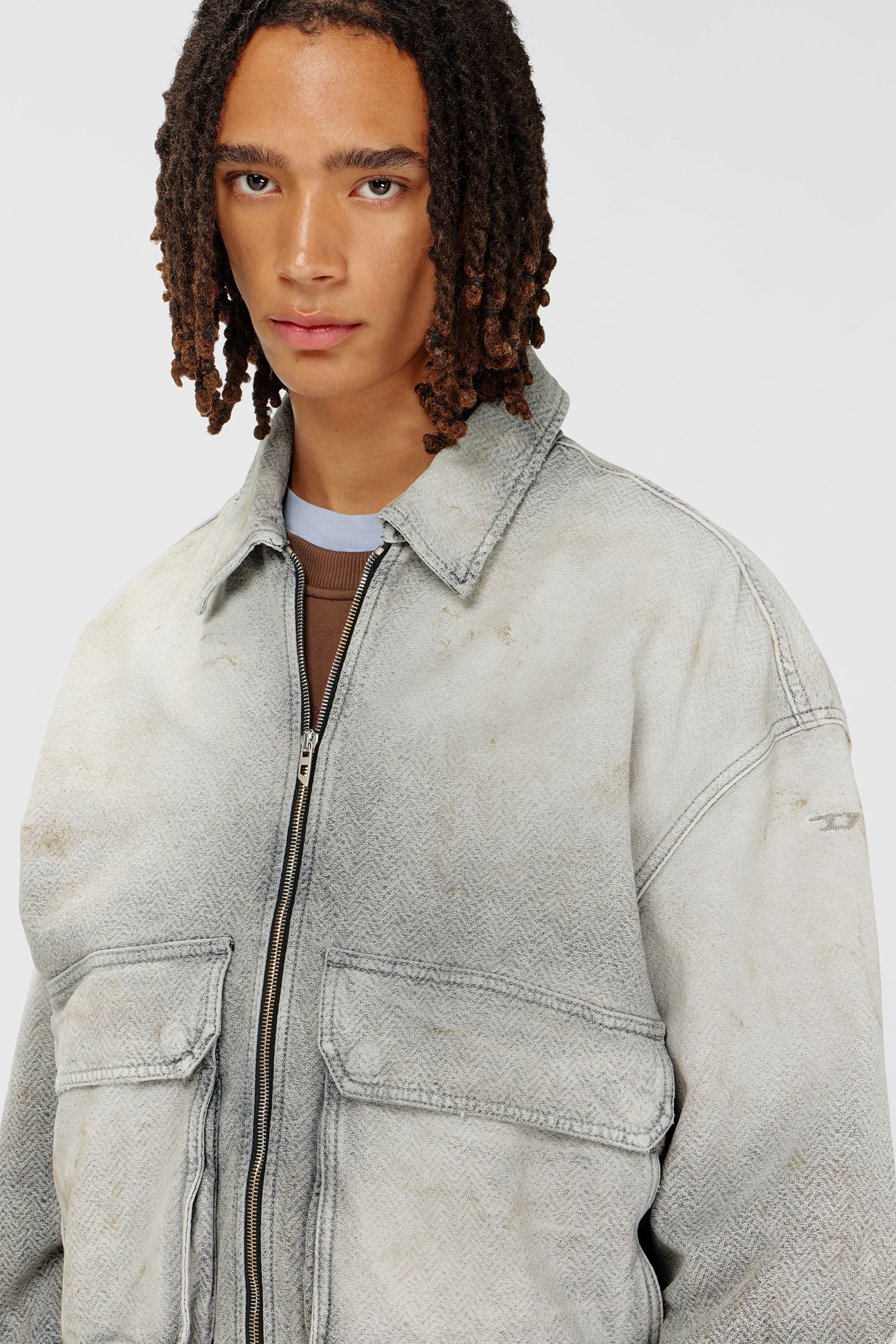 Diesel - D-KURZ, Unisex's Jacket in distressed herringbone denim in Light Grey - 5