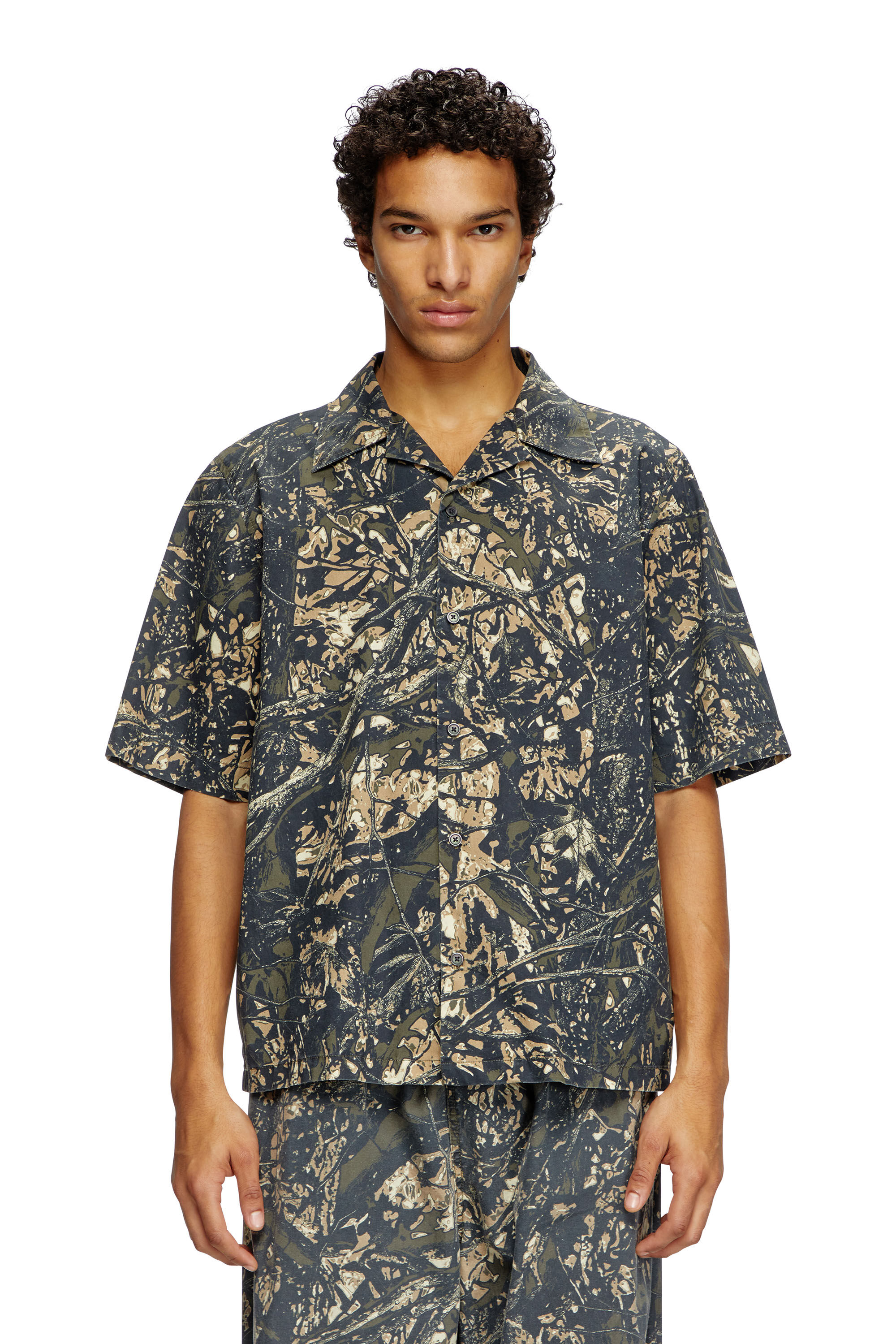 Diesel - S-LINT, Man's Short sleeved shirt with camo print in Brown/Green - 3