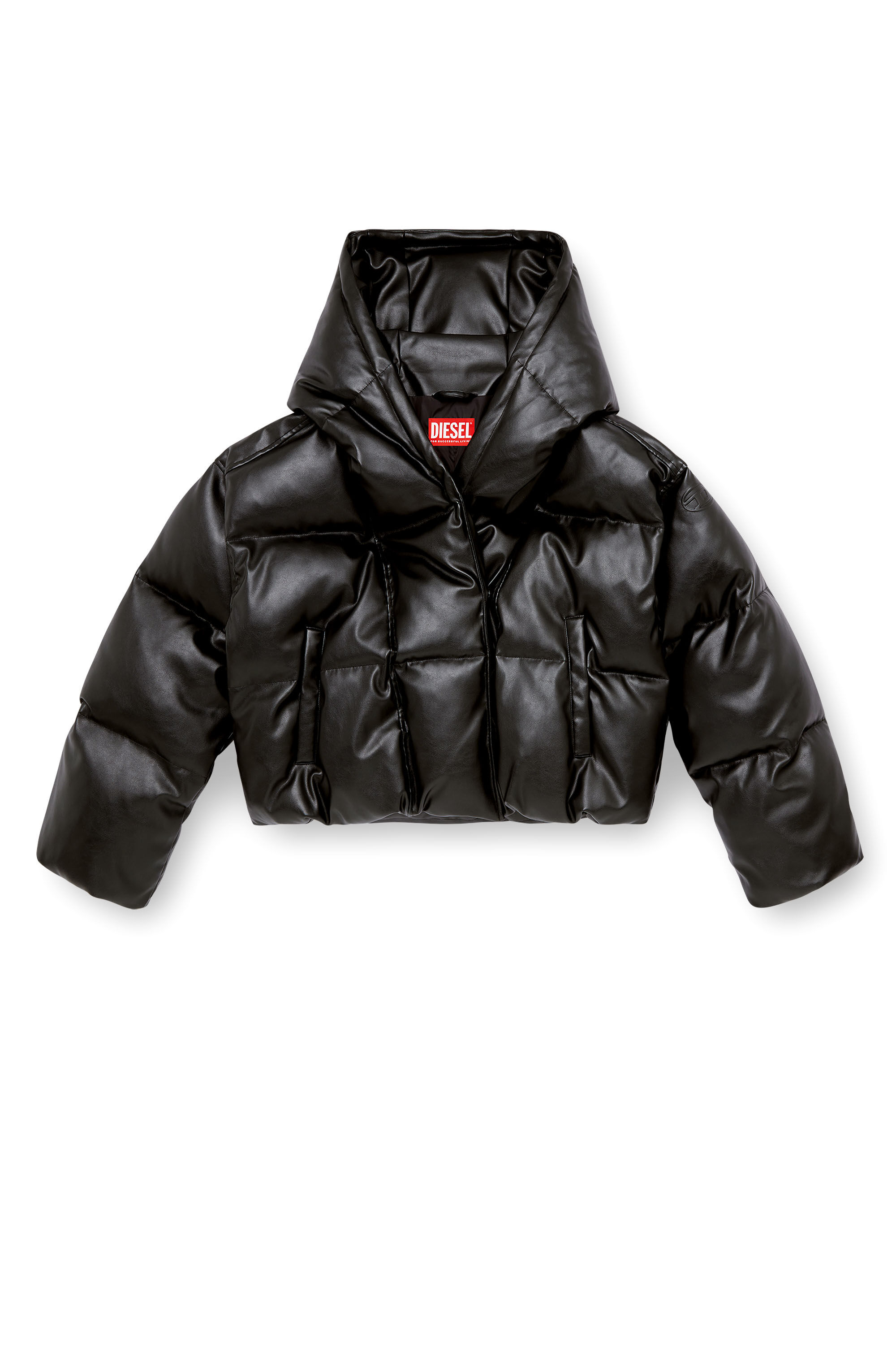 Dr.PUFFY Women's Hooded puffer jacket in coated fabric | Black | Diesel