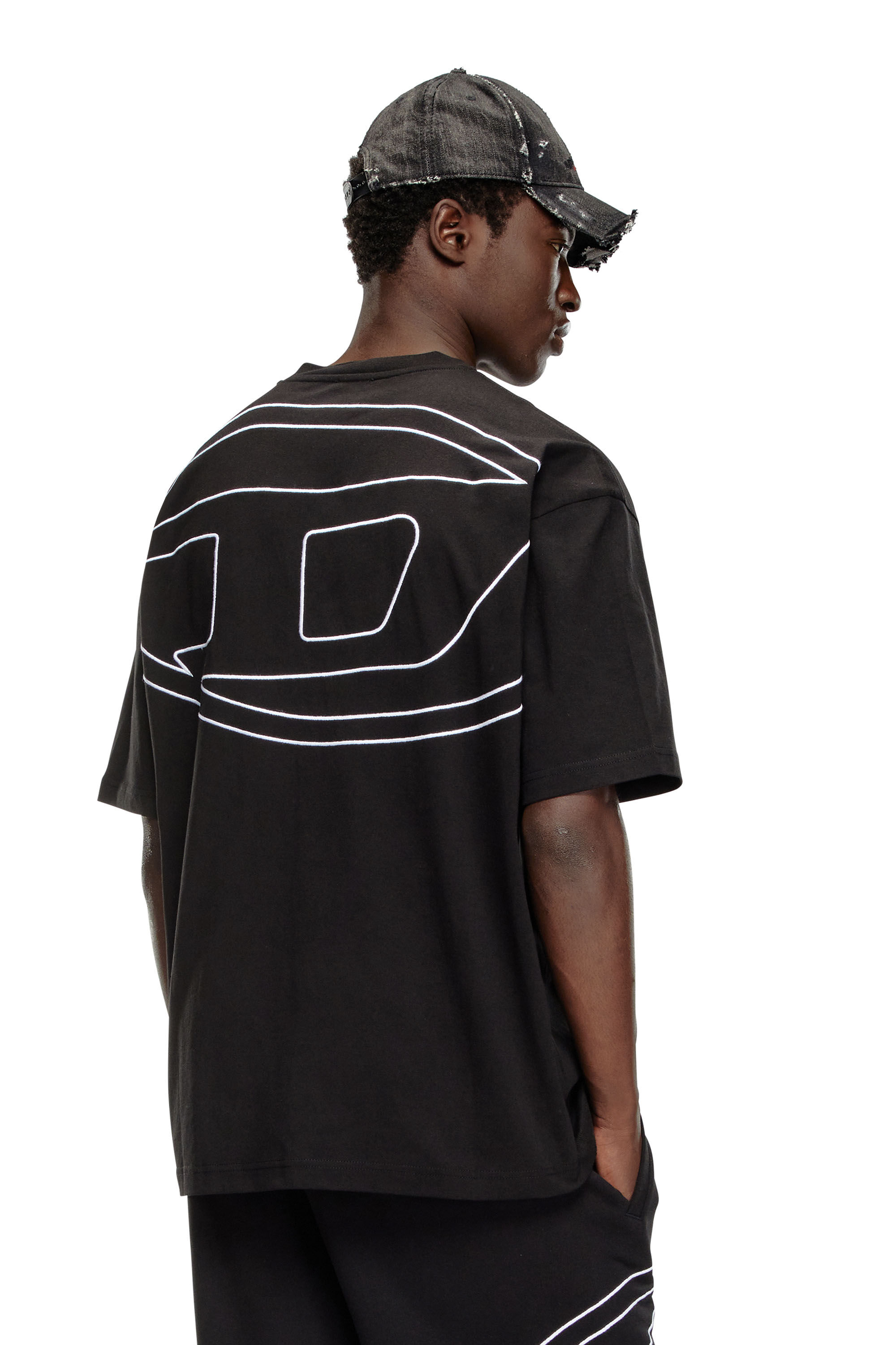 Men's T-shirt with maxi oval D embroidery | Black | Diesel