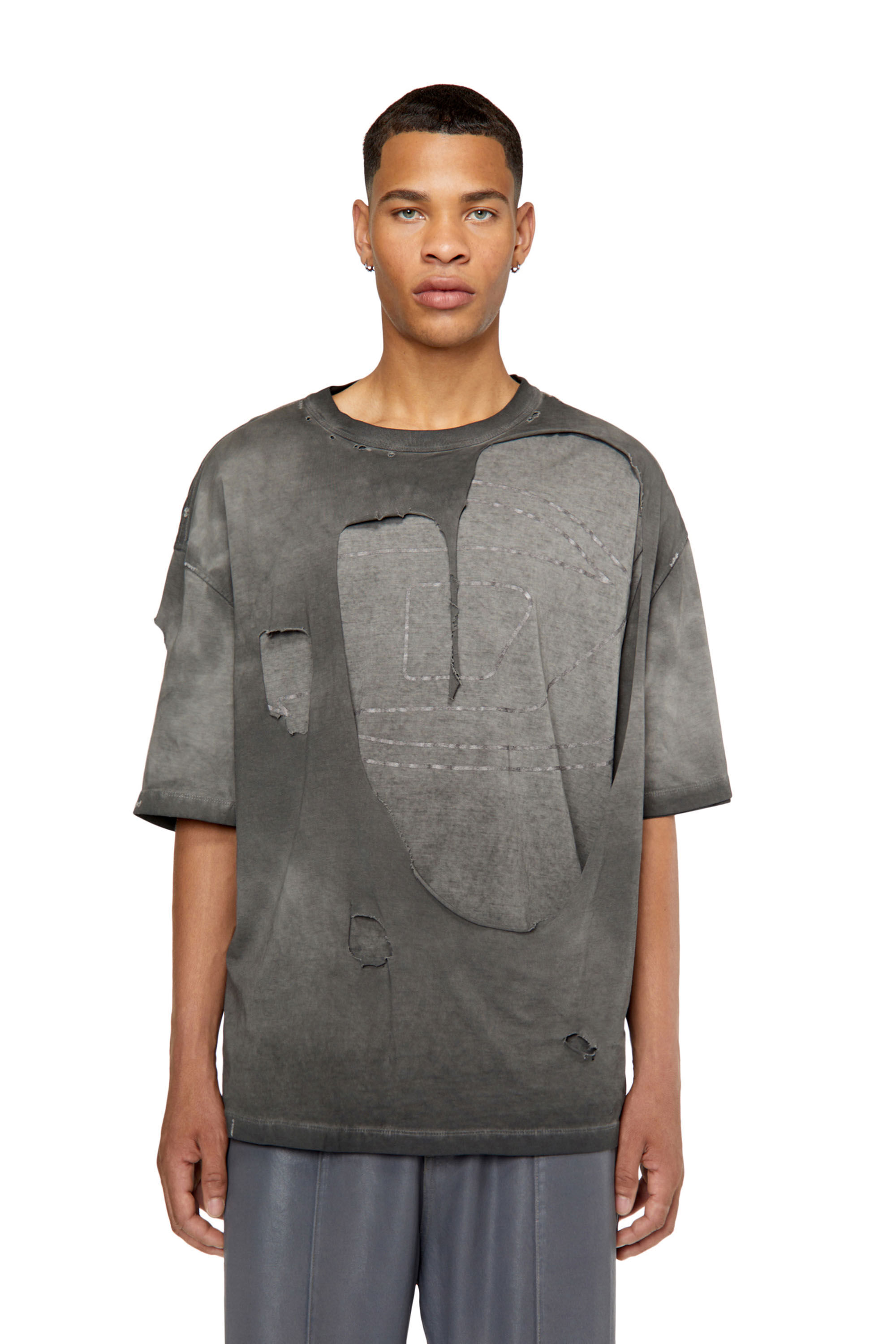 Diesel - T-ASHY, Man's Dual-layer T-shirt with oval D logo in Dark grey - 3