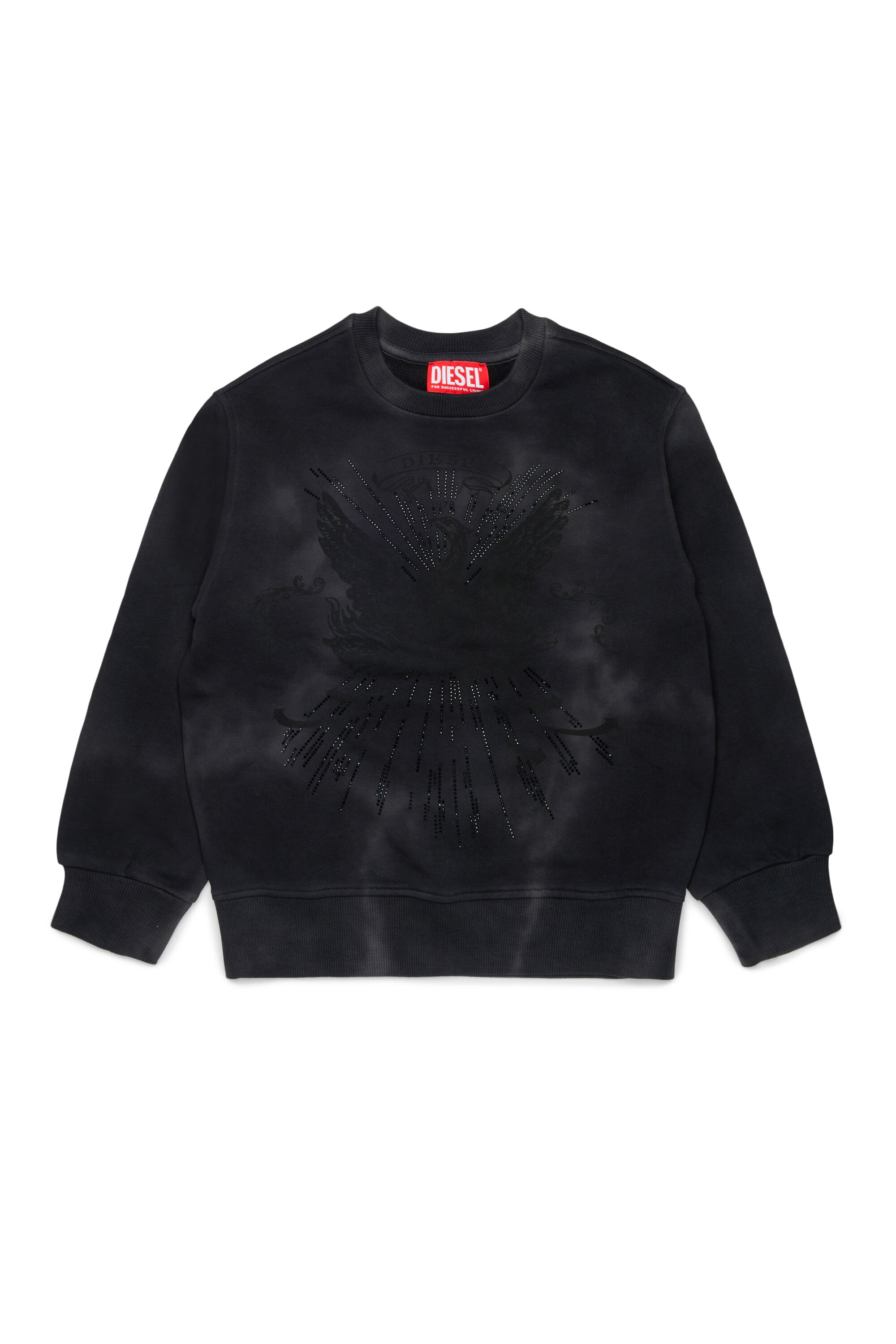 Diesel - SFIN OVER, Man's Cloudy-effect sweatshirt with phoenix motif in Black - 1
