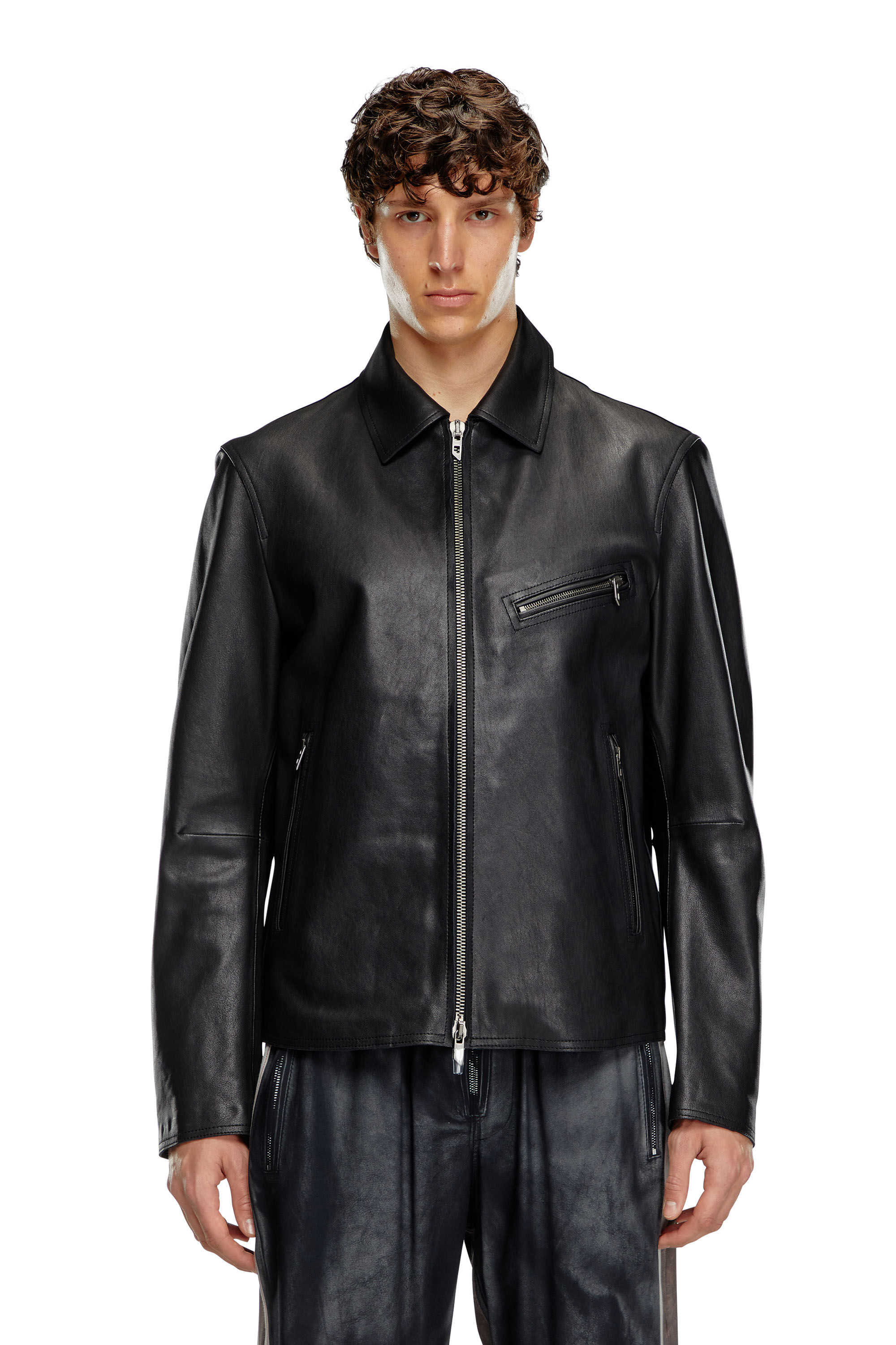 ジャケット・アウター DIESEL leather jacket Men's Leather jacket with embossed Oval D | Black | Diesel