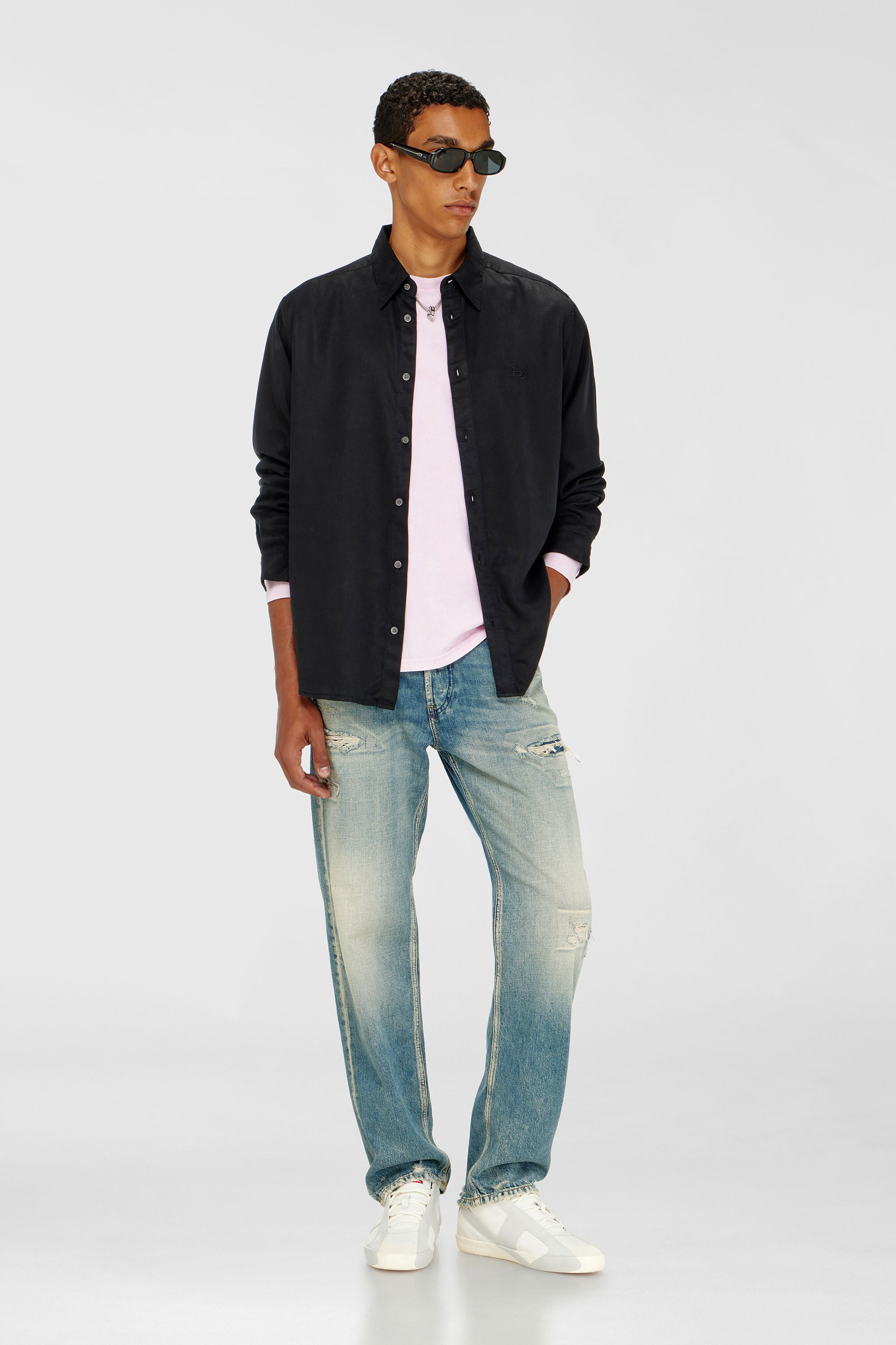 Diesel - S-SIMPLY-C, Man's Fluid shirt with logo embroidery in Black - 1