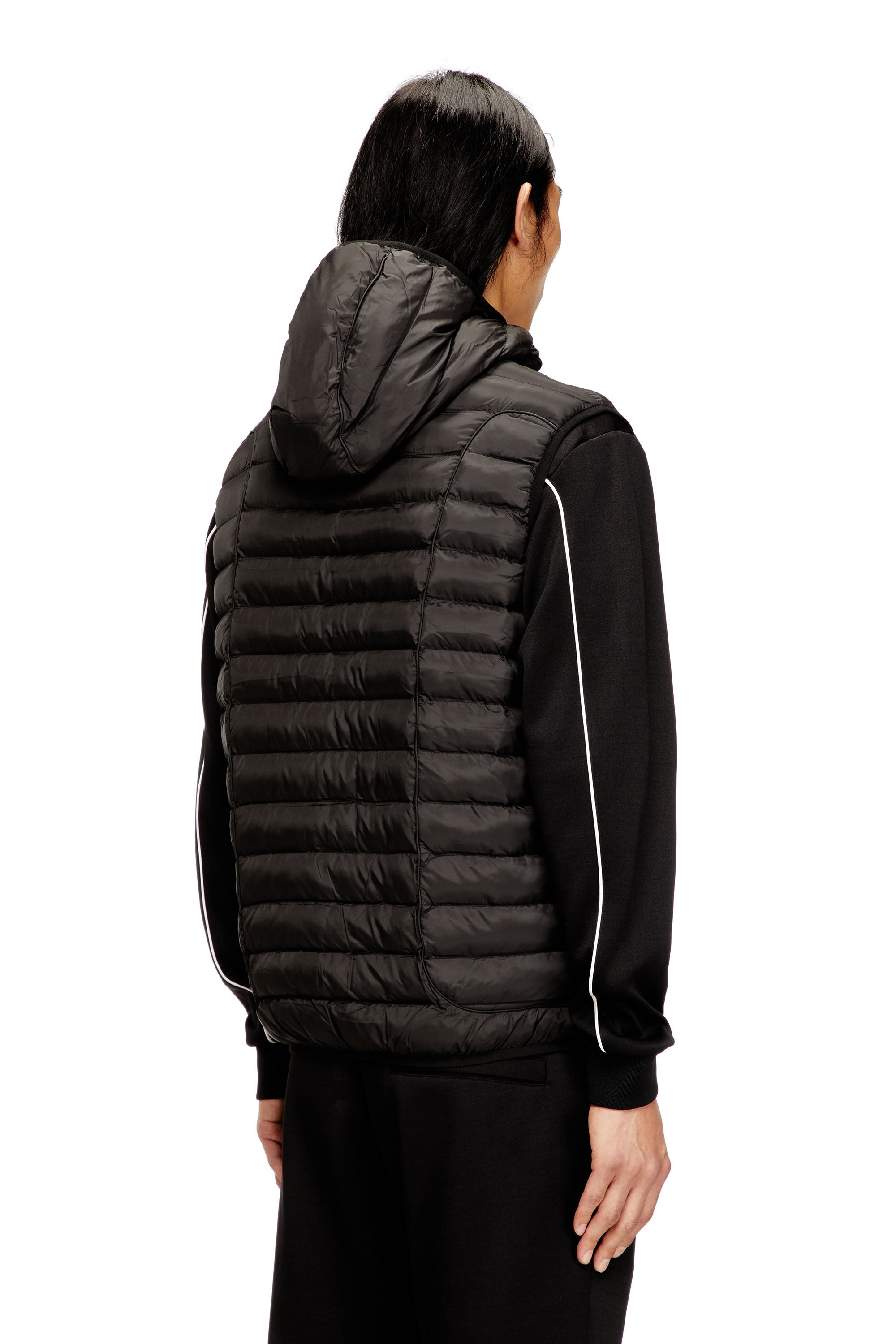Men's Hooded puffer vest in light nylon | Black | Diesel RO