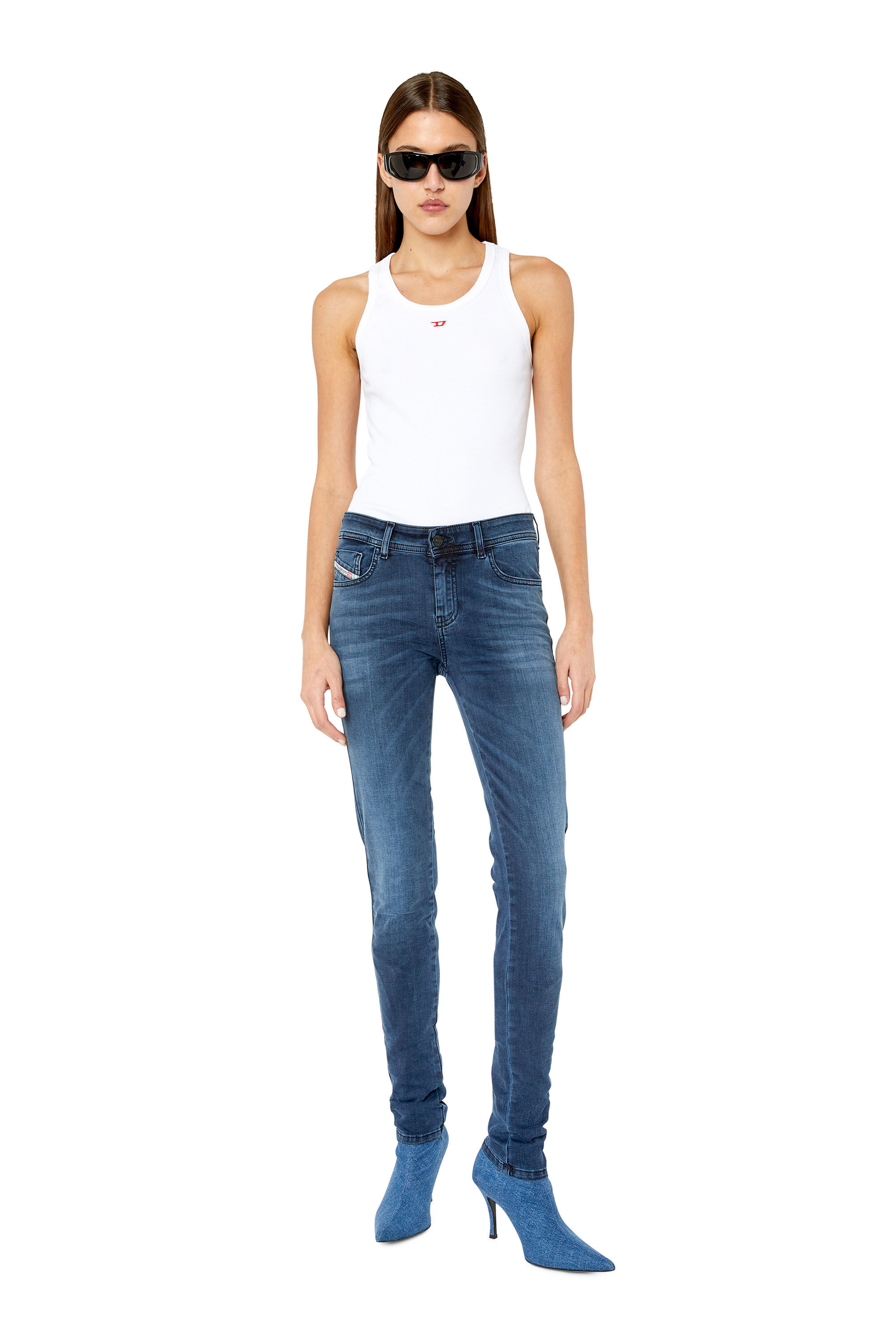 Diesel - 2017 Slandy E84UT Super skinny Jeans, Dark Blue - Image 1