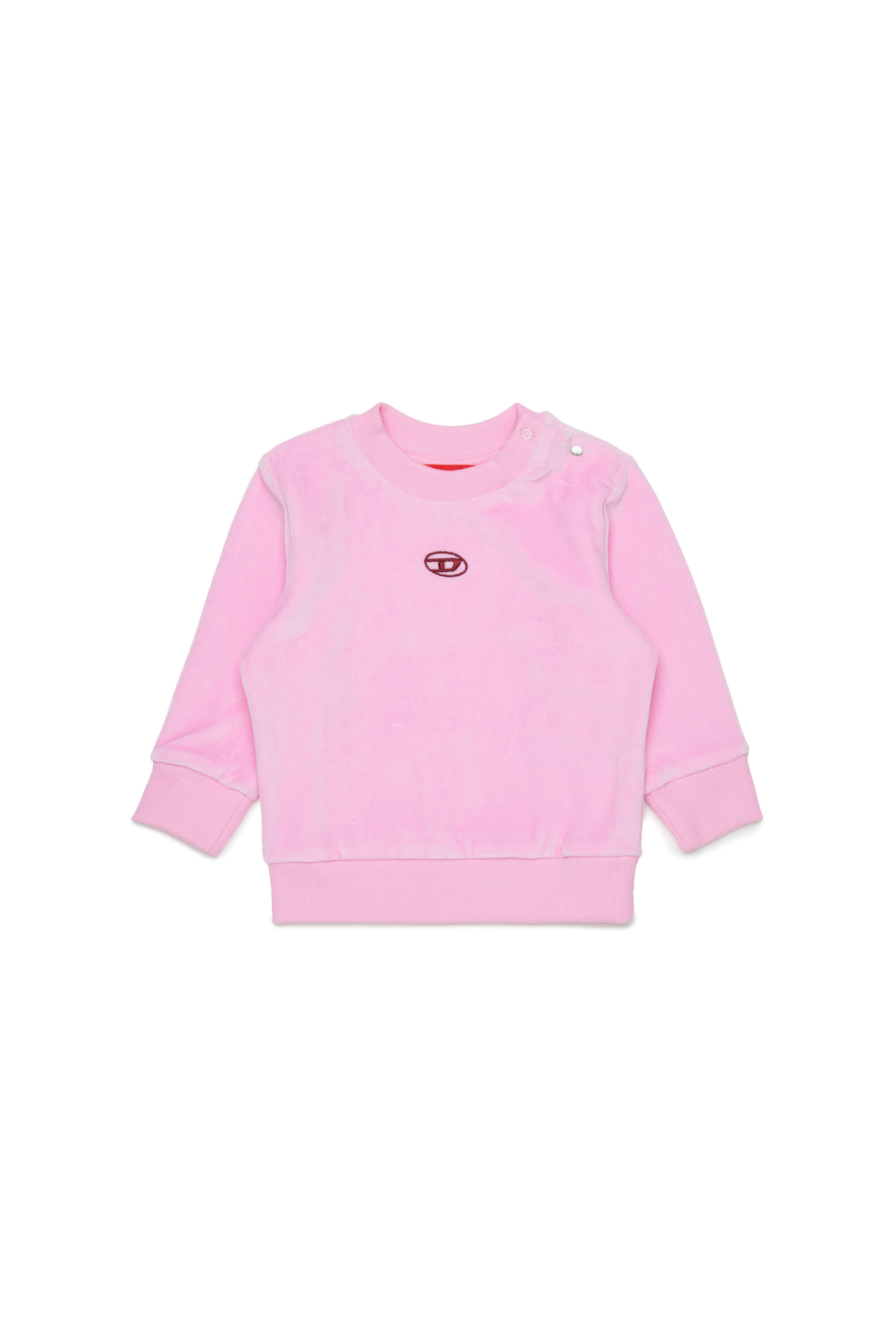 Diesel - SHENIB, Man's Velvet sweatshirt with Oval D embroidery in Pink - 1