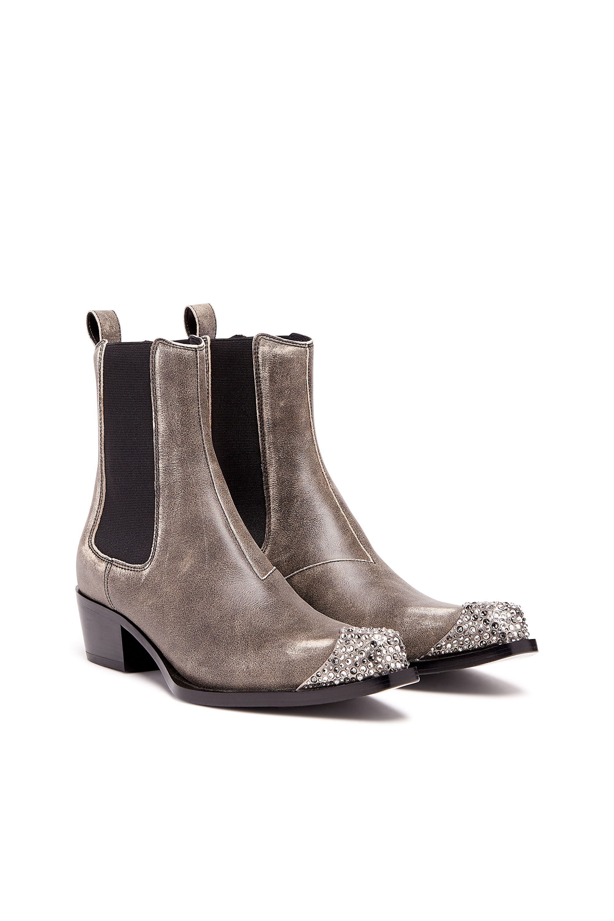 Diesel - D-CALAMITY AB, Woman's D-Calamity Ab - Treated leather boots with crystal toe cap in Brown - 2