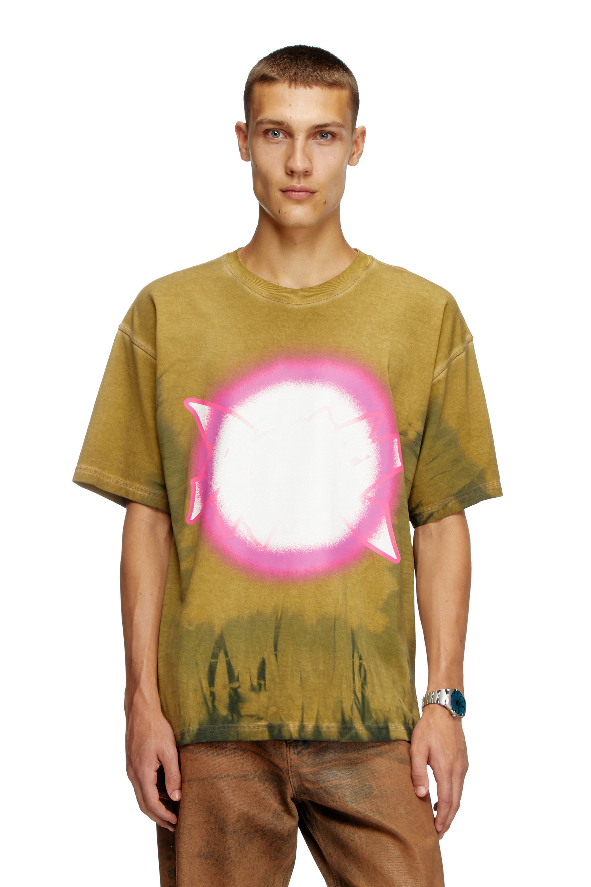 Diesel - T-BOXT-R24, Man's Tie-dye T-shirt with spotlight print in Light Brown - 3