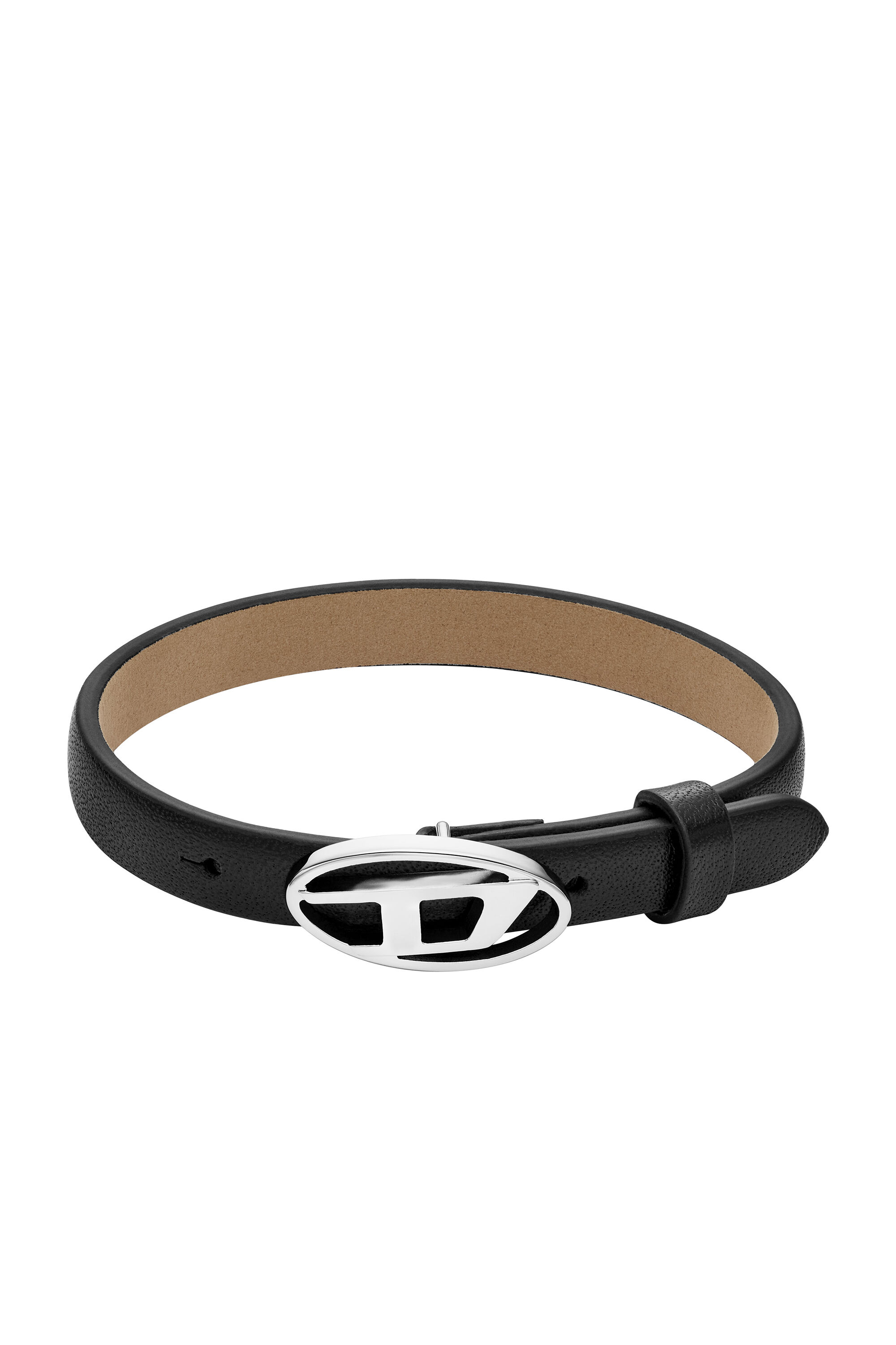 ★DIESEL★ Oval D Logo Leather Bracelet DX1516040 Women's Black Leather Stackable Bracelet | Black | Diesel