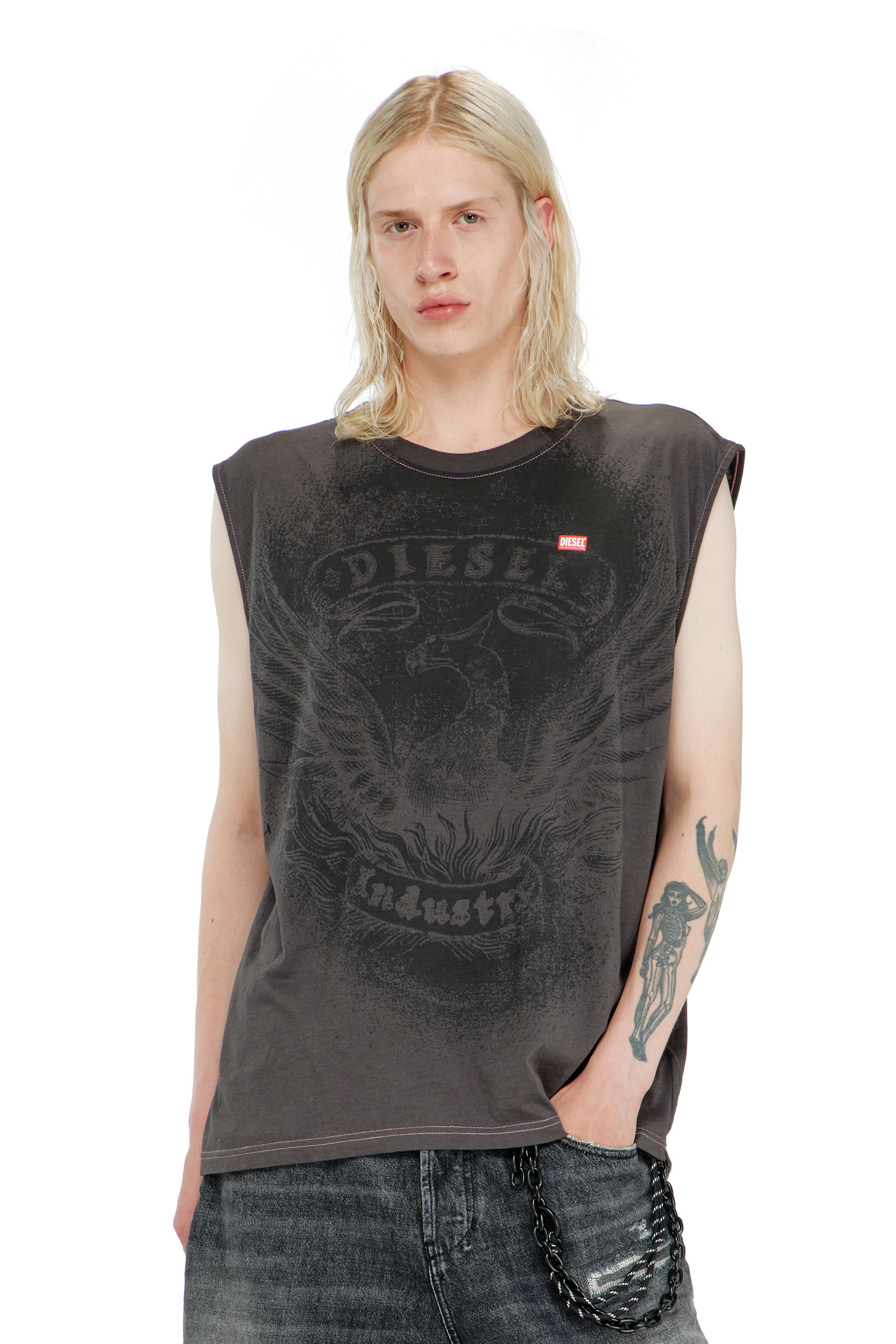Diesel - T-BOXT-SL-NOTCH, Man's Sleeveless top in cotton with tonal graphic in Dark grey - 3