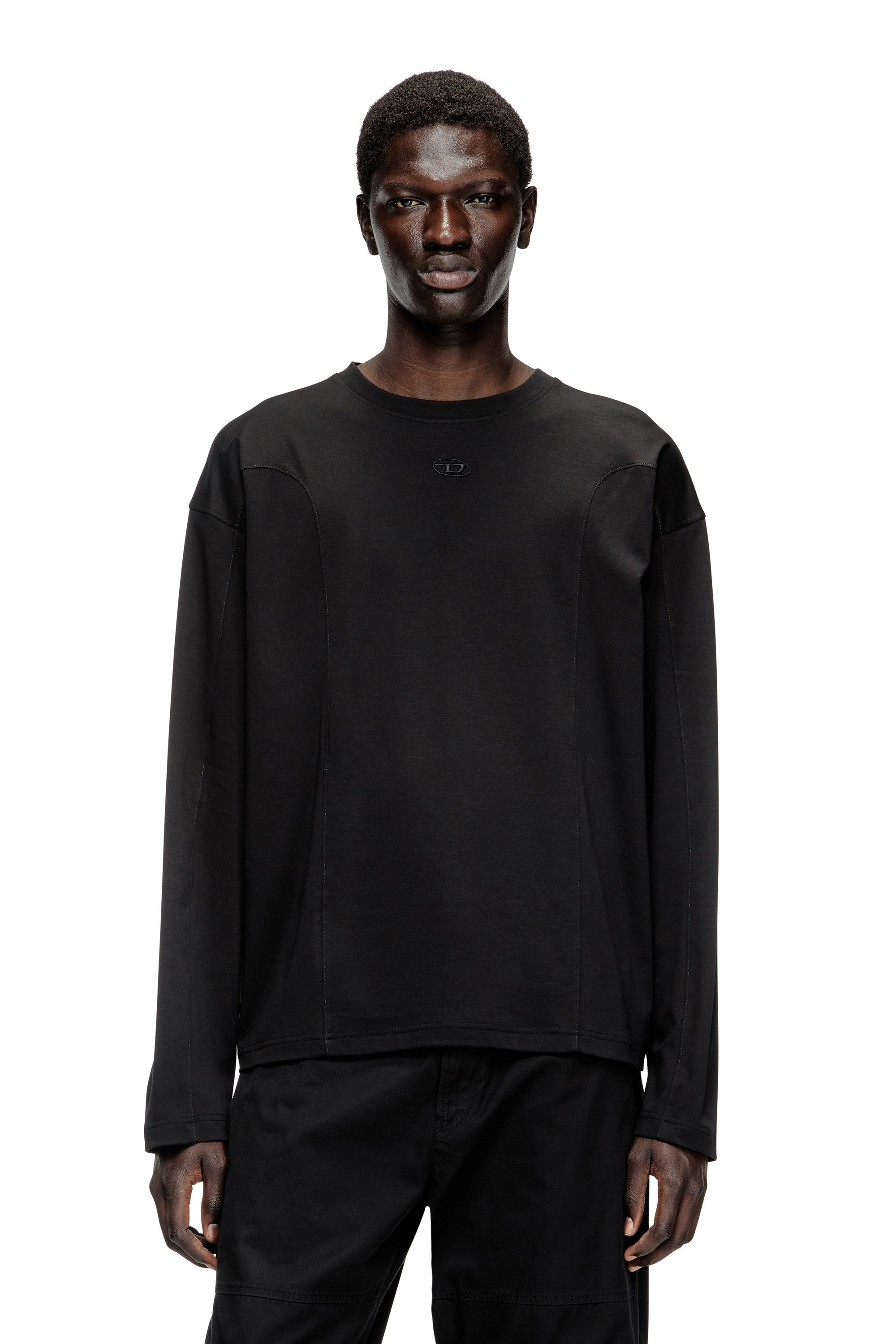 Men's Long-sleeve T-shirt with solid color panels | Black | Diesel RO